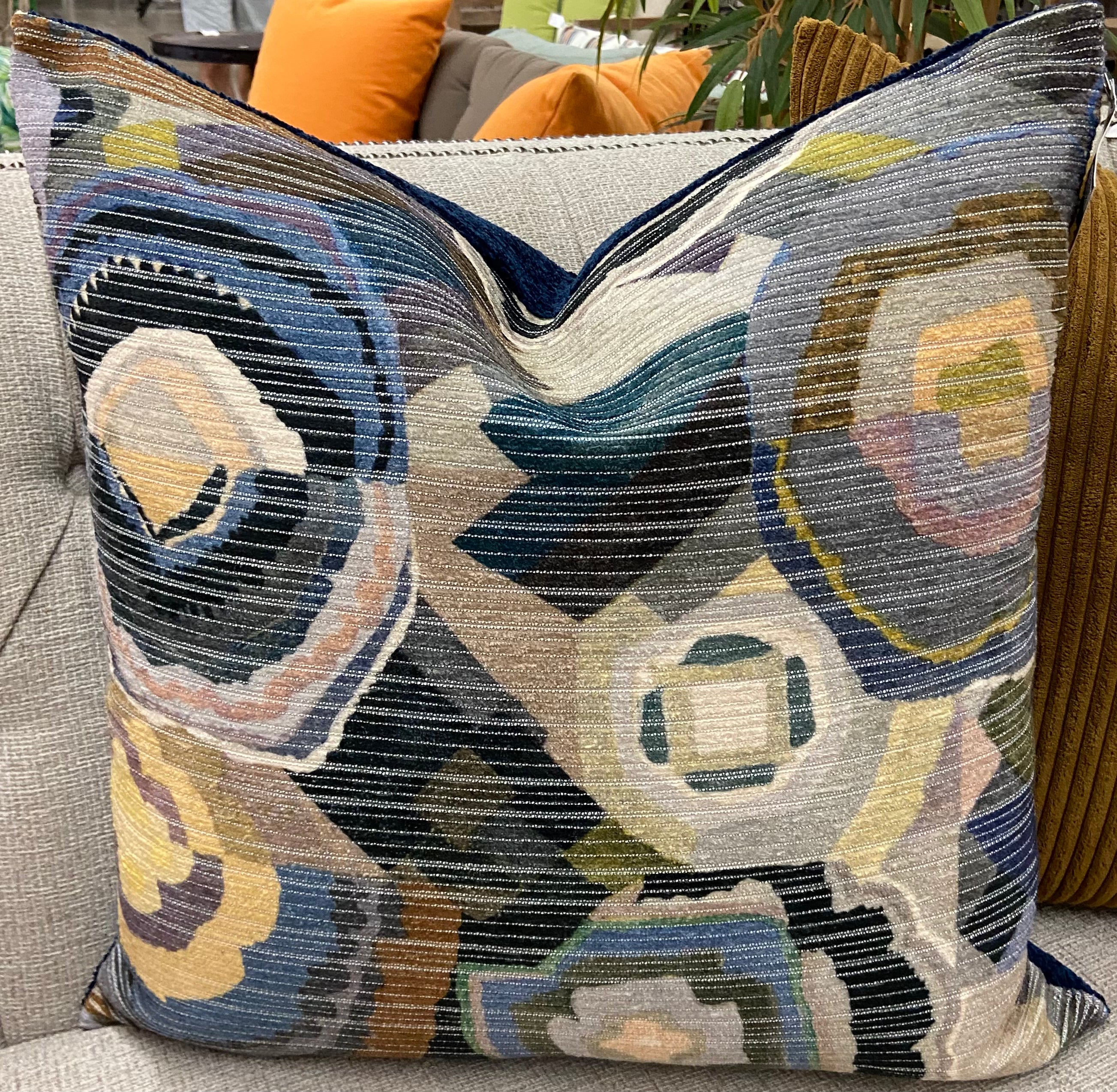 Luxury Pillow -  24" x 24" -  Navy Color Bloom