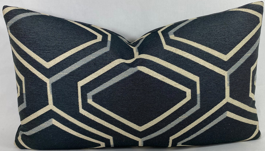 Luxury Lumbar Pillow - 24" x 14"- Geo Blue