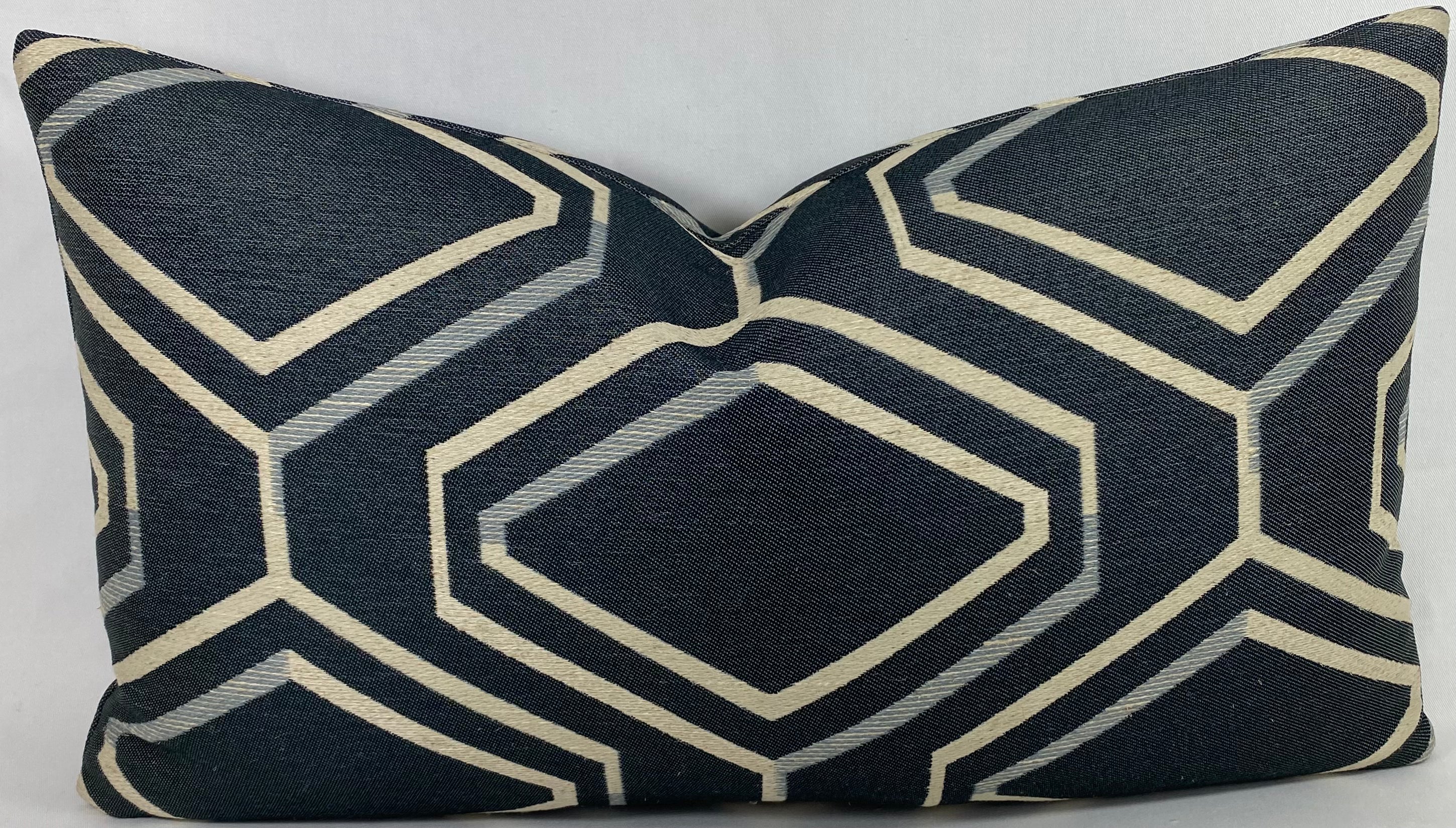Luxury Lumbar Pillow - 24" x 14"- Geo Blue