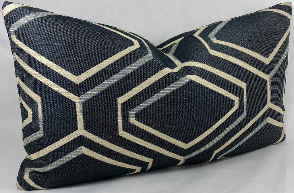 Luxury Lumbar Pillow - 24" x 14"- Geo Blue