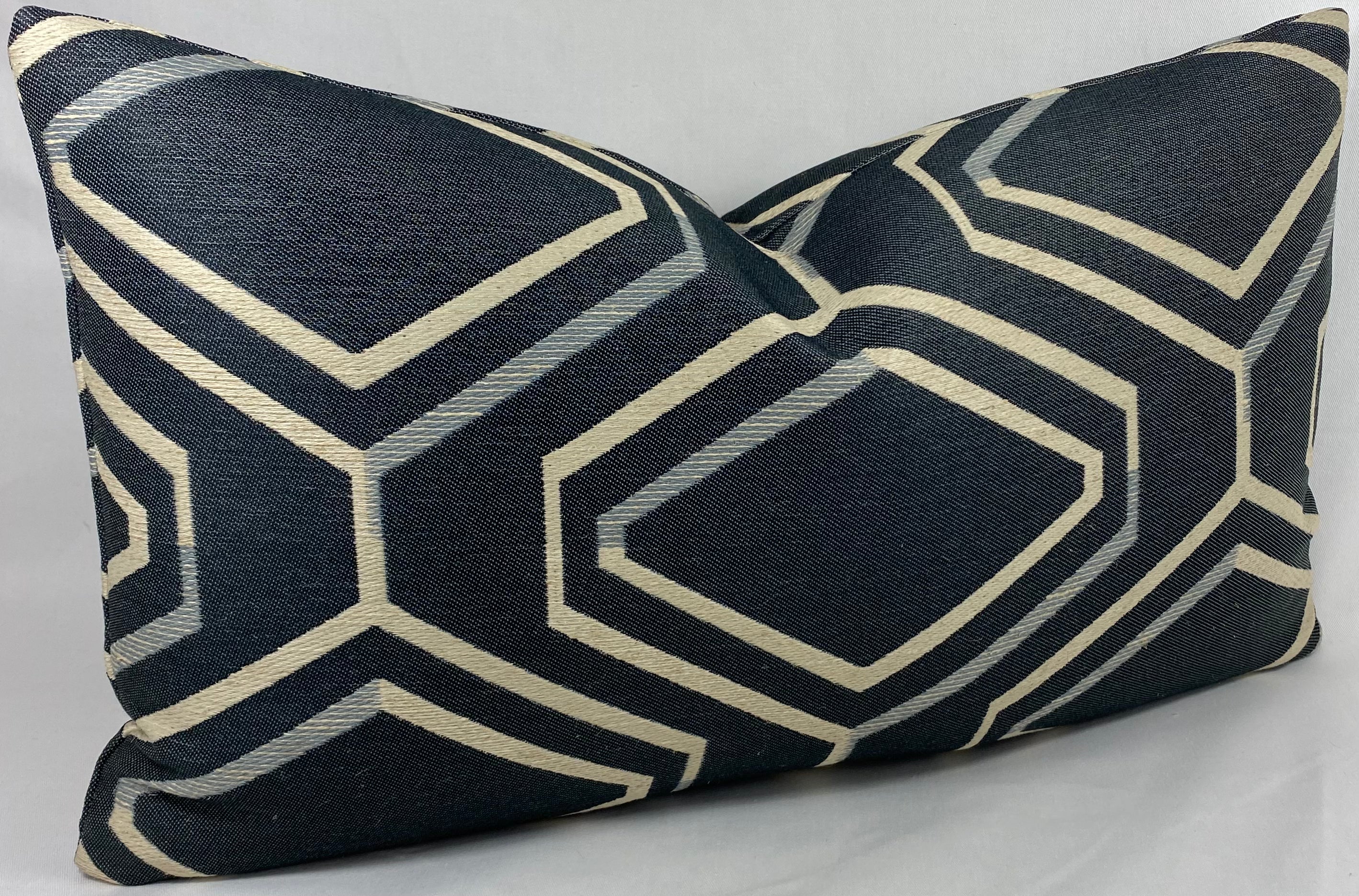 Luxury Lumbar Pillow - 24" x 14"- Geo Blue