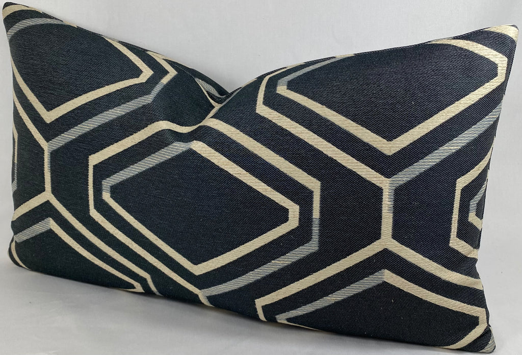 Luxury Lumbar Pillow - 24" x 14"- Geo Blue