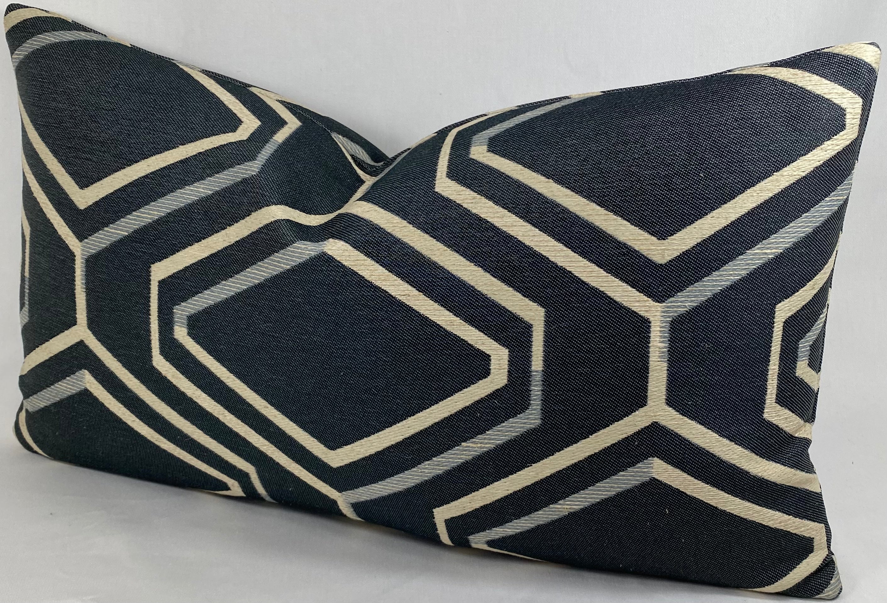 Luxury Lumbar Pillow - 24" x 14"- Geo Blue