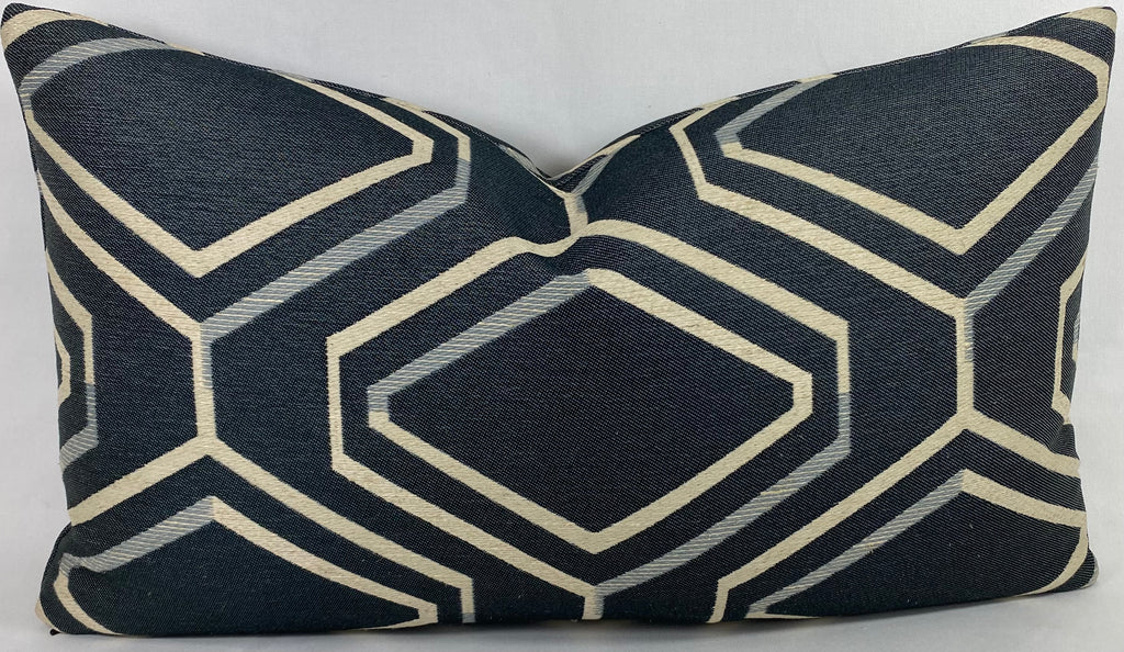 Luxury Lumbar Pillow - 24" x 14"- Geo Blue