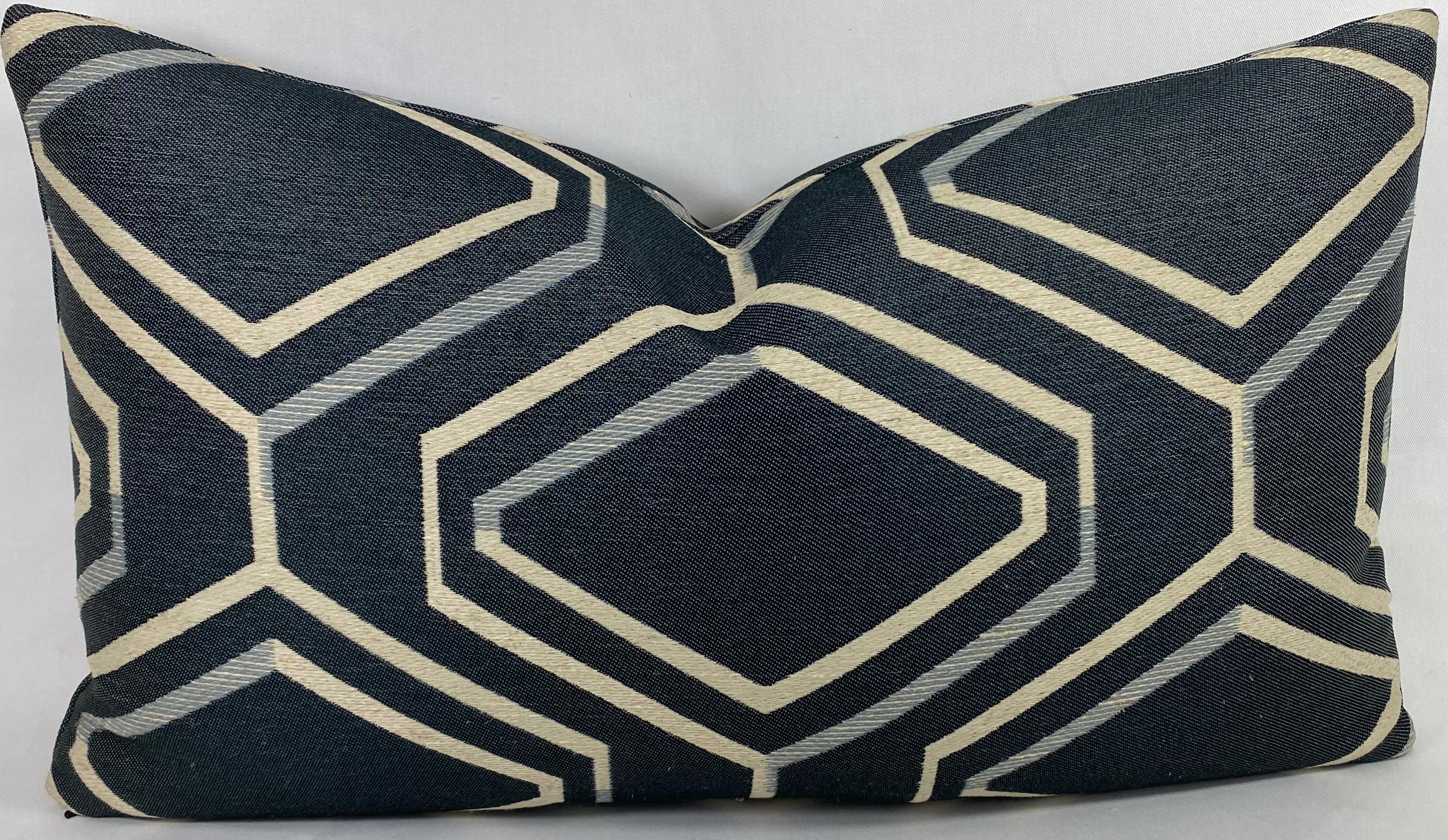 Luxury Lumbar Pillow - 24" x 14"- Geo Blue