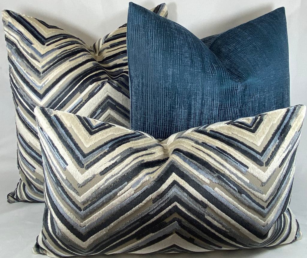 Luxury Pillow – 24" × 24" – Del Mar Blue | Blue Chevron Velvet – Kim ...
