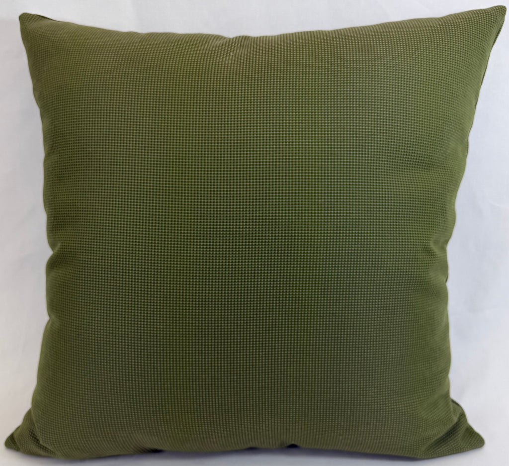 An olive green textured throw pillow with a fine woven pattern, shown against a plain white background.
