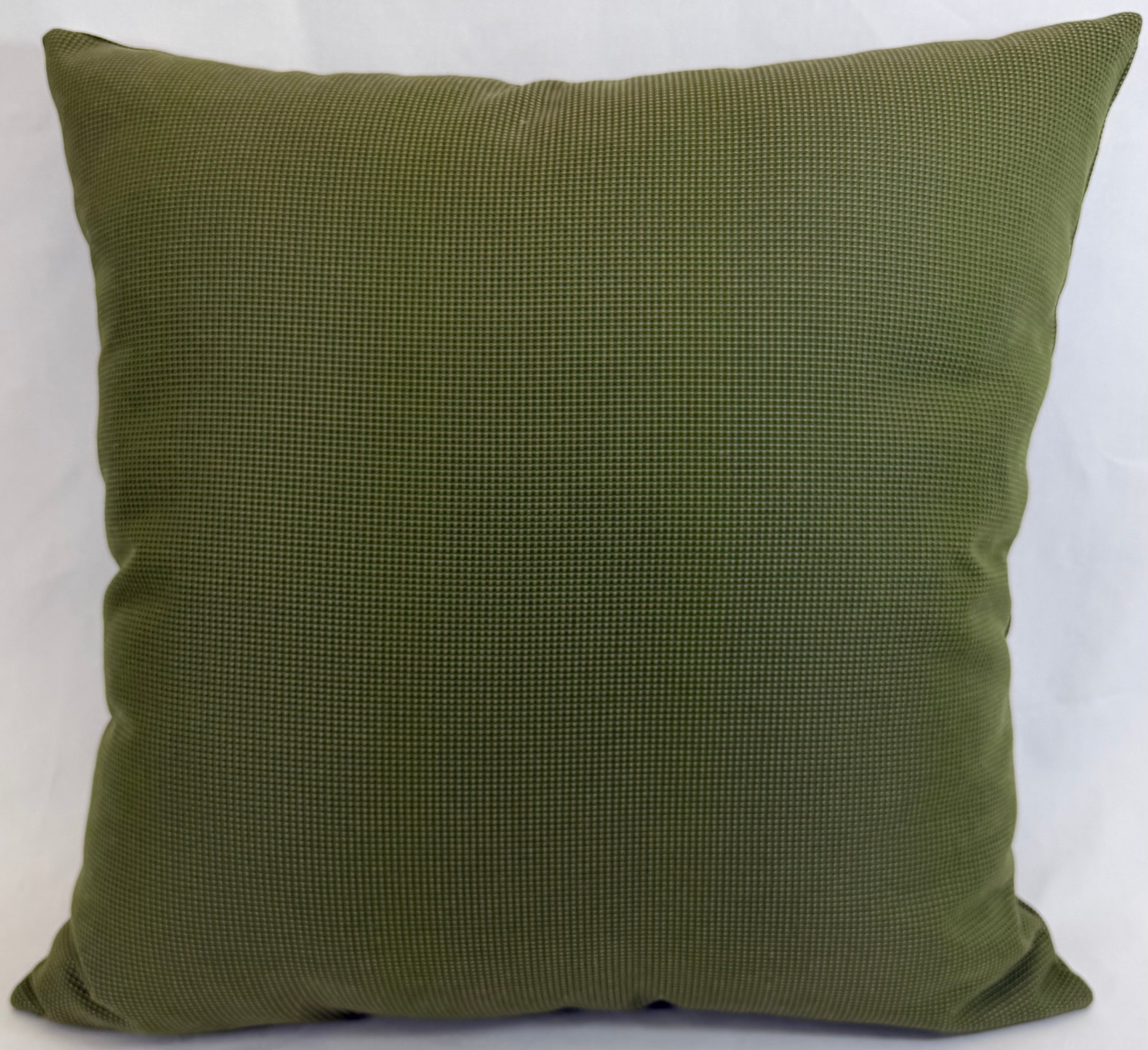 An olive green textured throw pillow with a fine woven pattern, shown against a plain white background.