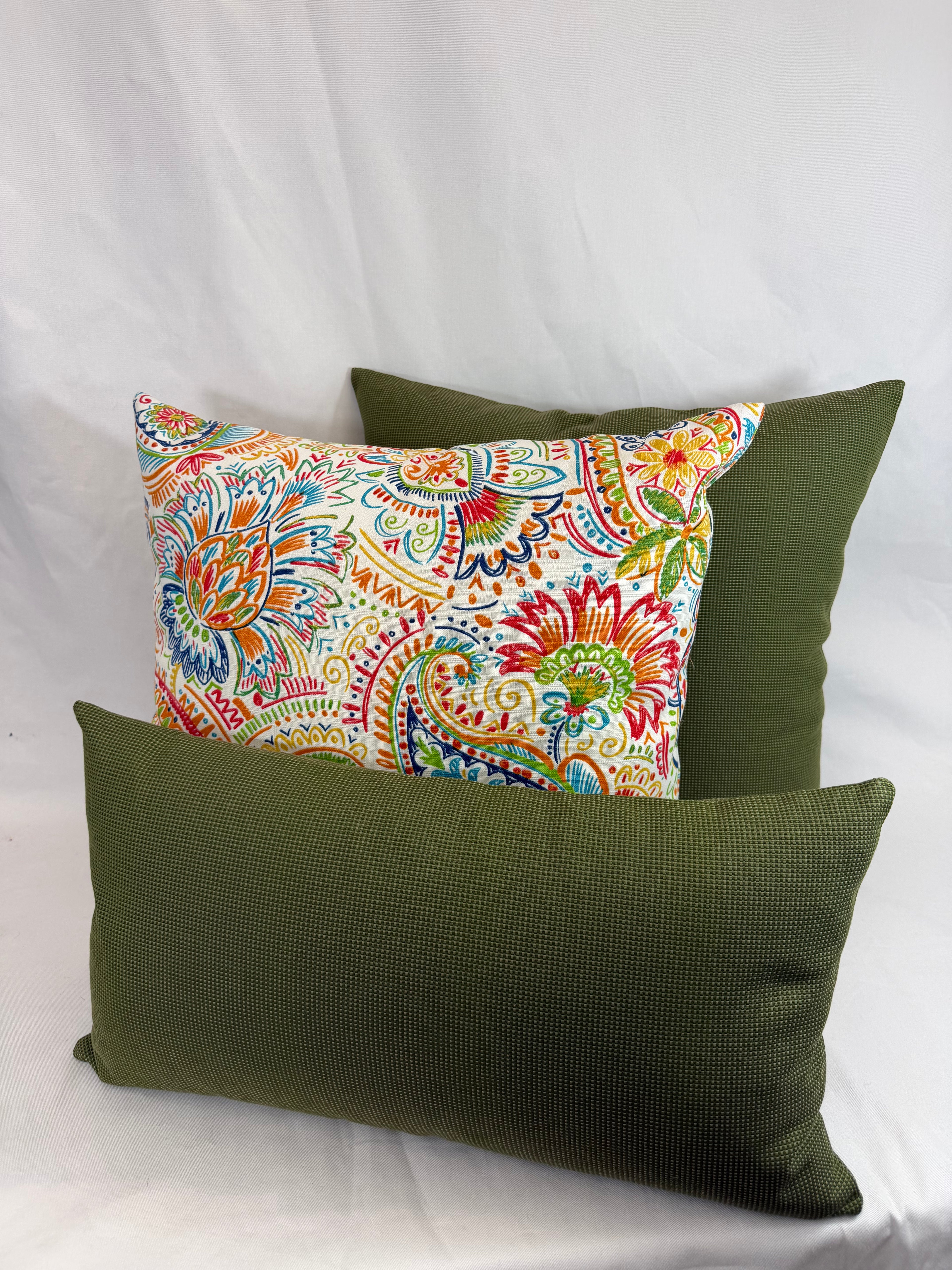 Luxury Outdoor Lumbar Pillow – 22" × 12" – Moss Green
