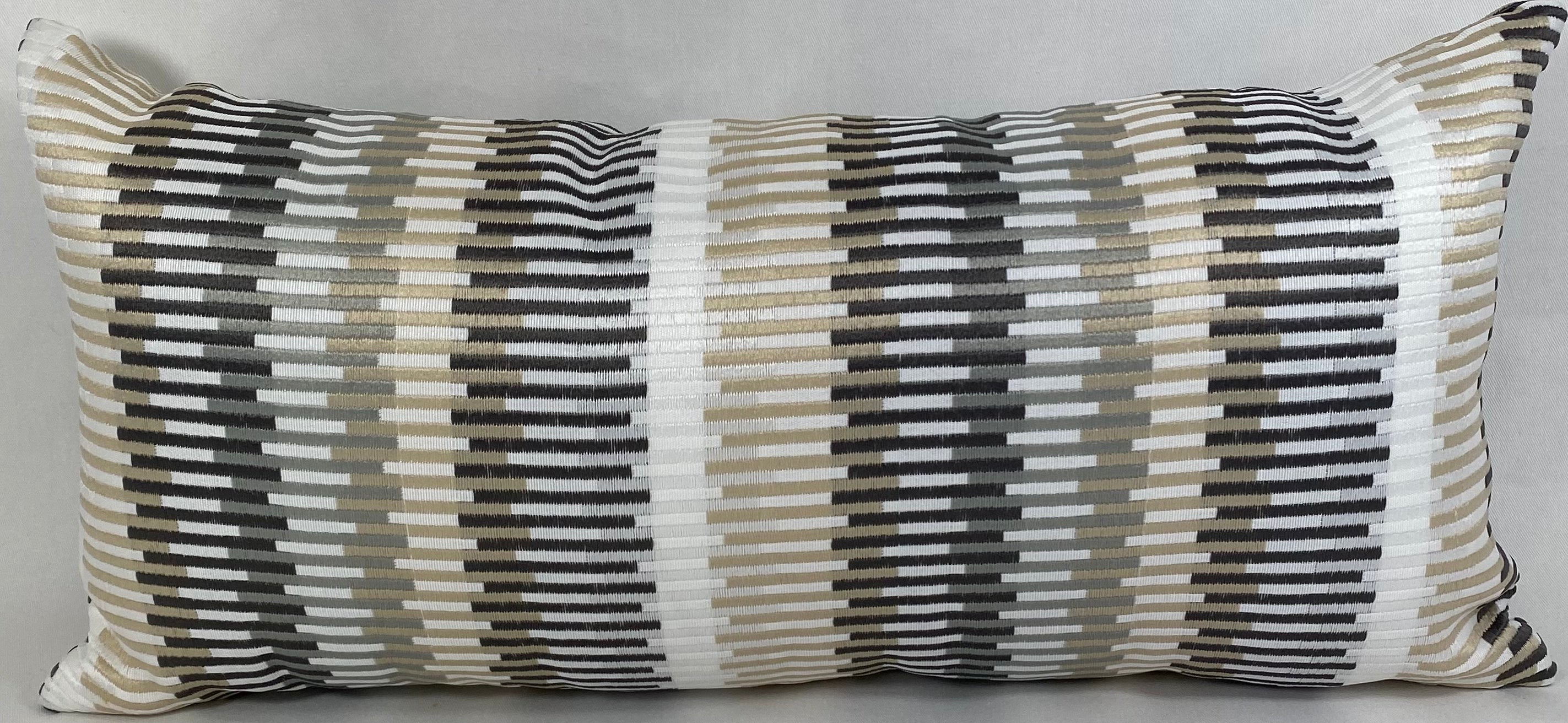 Luxury Outdoor Lumbar Pillow – 22" × 12" – Sunfun Stripe Linen