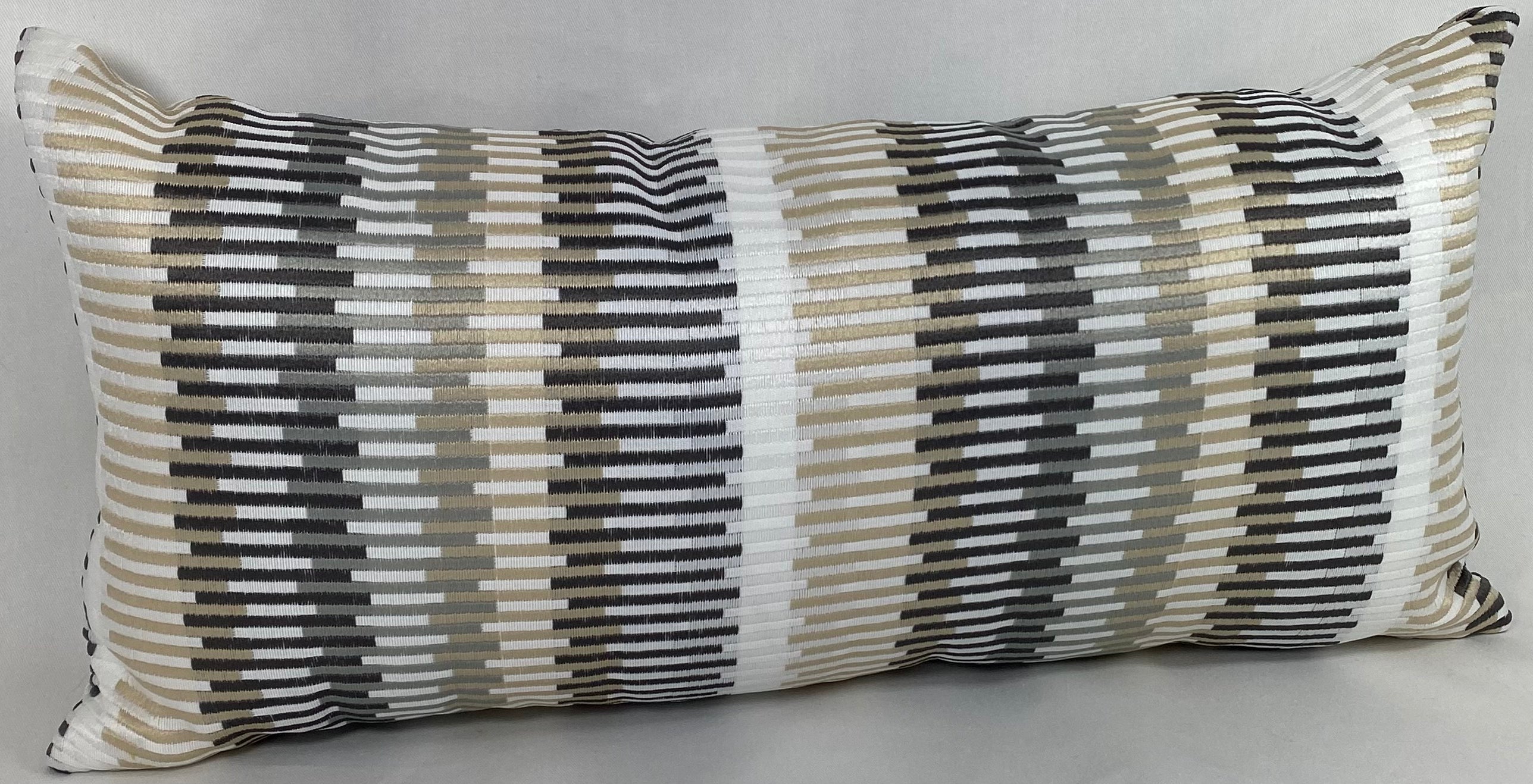 Luxury Outdoor Lumbar Pillow – 22" × 12" – Sunfun Stripe Linen