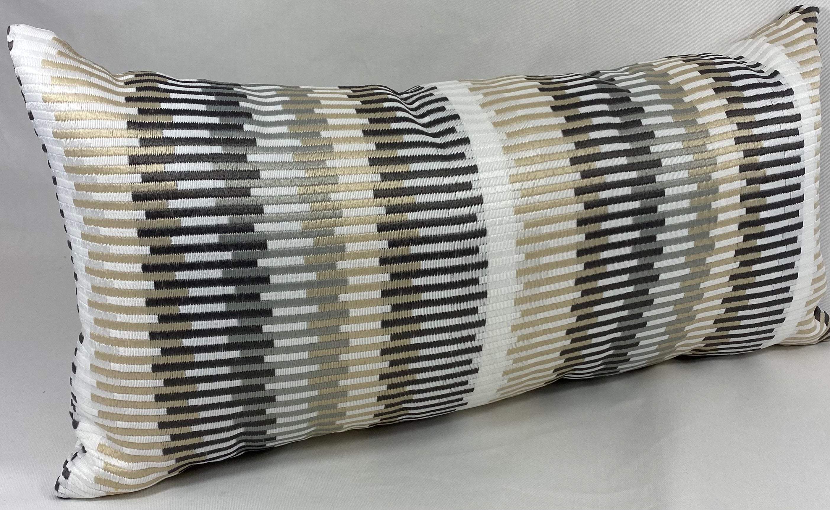 Luxury Outdoor Lumbar Pillow – 22" × 12" – Sunfun Stripe Linen