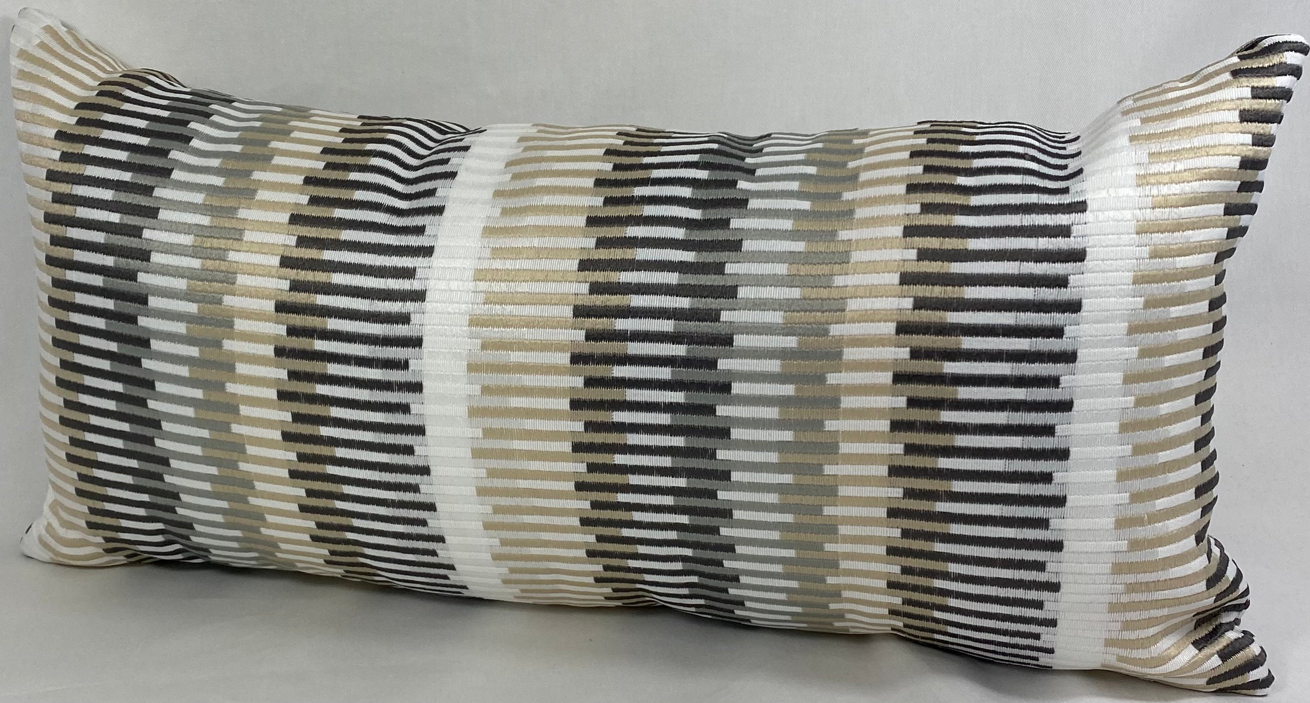 Luxury Outdoor Lumbar Pillow – 22" × 12" – Sunfun Stripe Linen