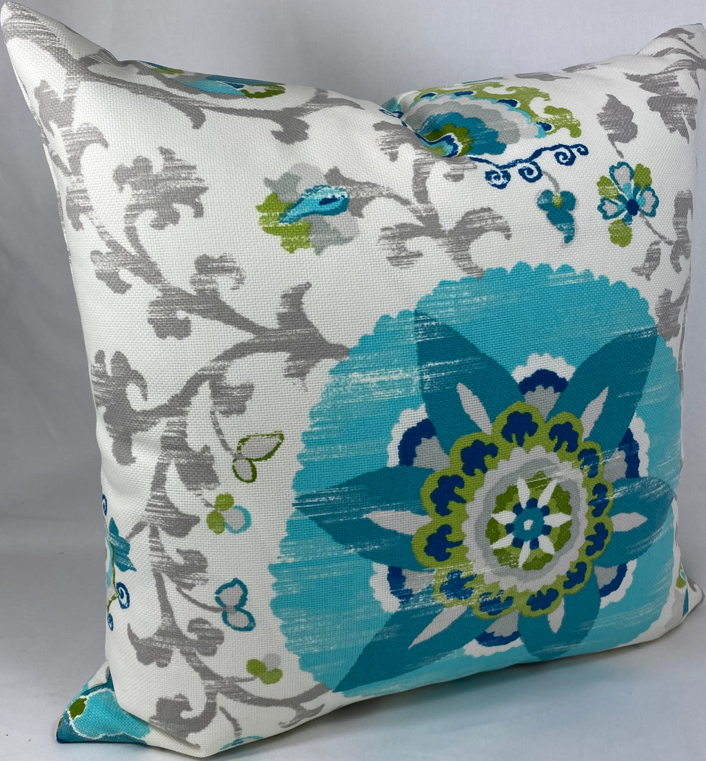 Luxury Outdoor Pillow – 22" × 22" – Silsila Turquoise