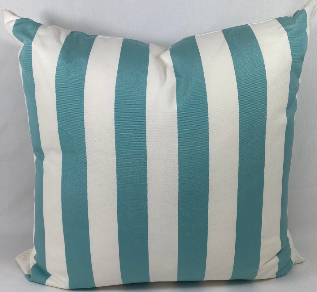 Luxury Outdoor Pillow – 22" × 22" – Cafe Stripe Aqua