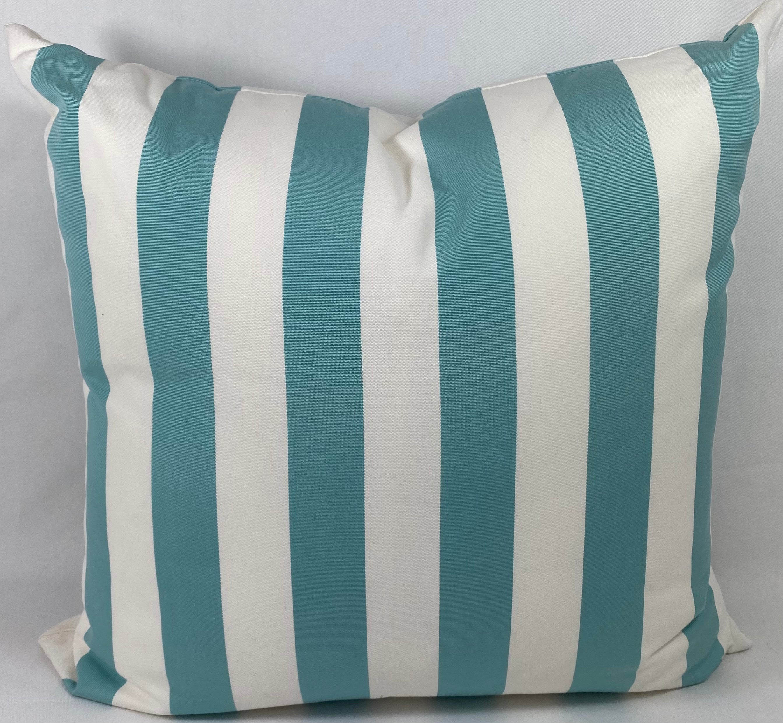 Luxury Outdoor Pillow – 22" × 22" – Cafe Stripe Aqua