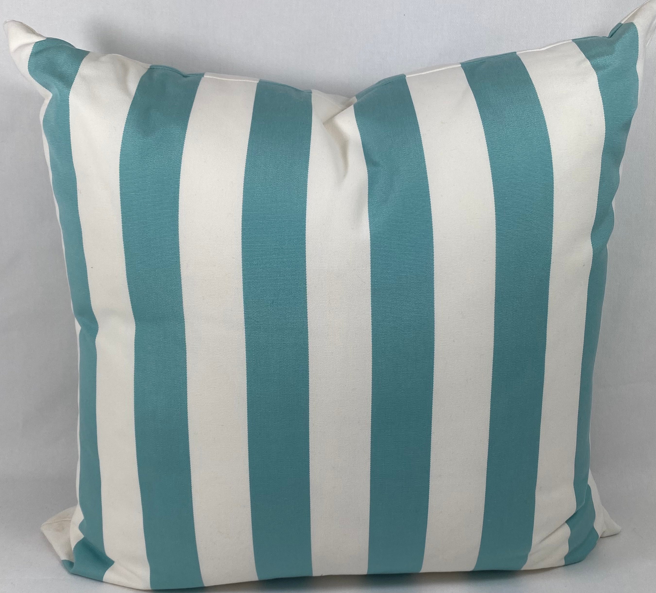 Luxury Outdoor Pillow – 22" × 22" – Cafe Stripe Aqua