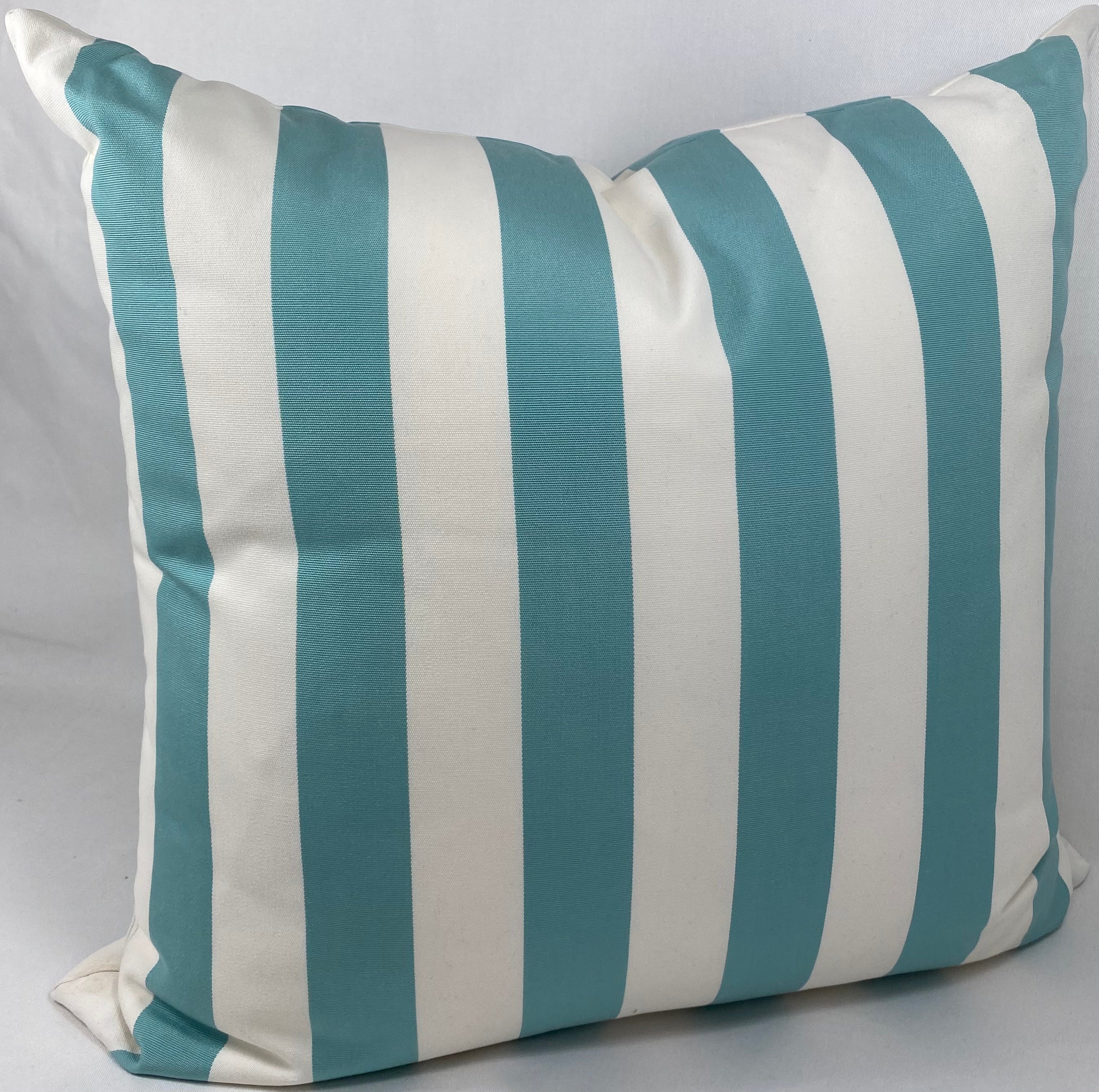 Luxury Outdoor Pillow – 22" × 22" – Cafe Stripe Aqua
