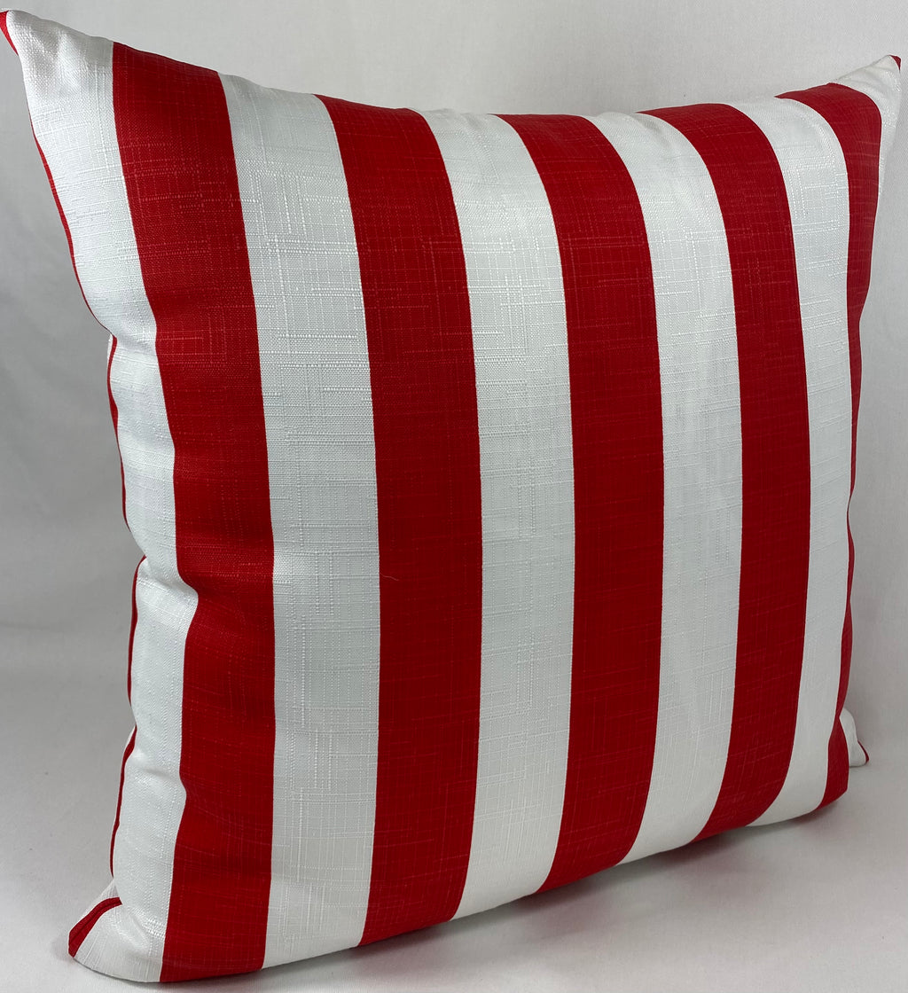 Luxury Outdoor Pillow – 22" × 22" – Cafe Stripe Red