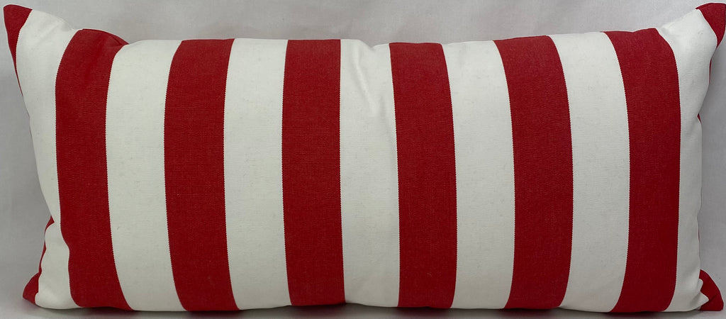 Luxury Outdoor Lumbar Pillow – 22" × 12" – Cafe Stripe Red
