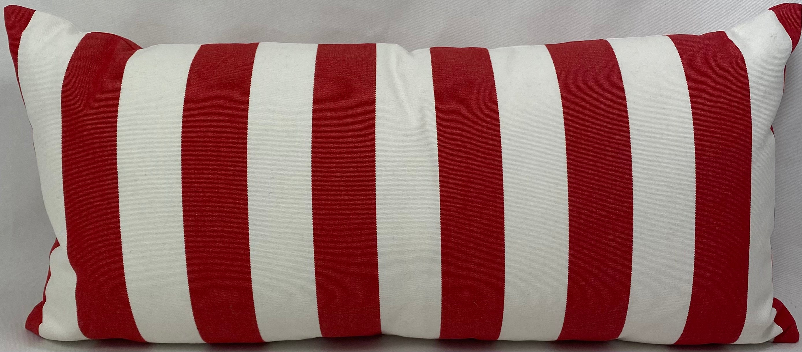 Luxury Outdoor Lumbar Pillow – 22" × 12" – Cafe Stripe Red