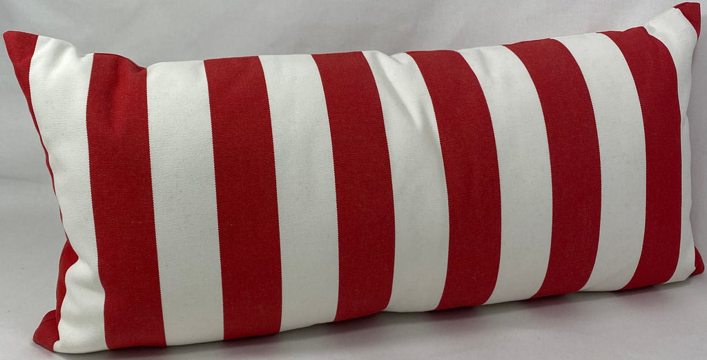 Luxury Outdoor Lumbar Pillow – 22" × 12" – Cafe Stripe Red