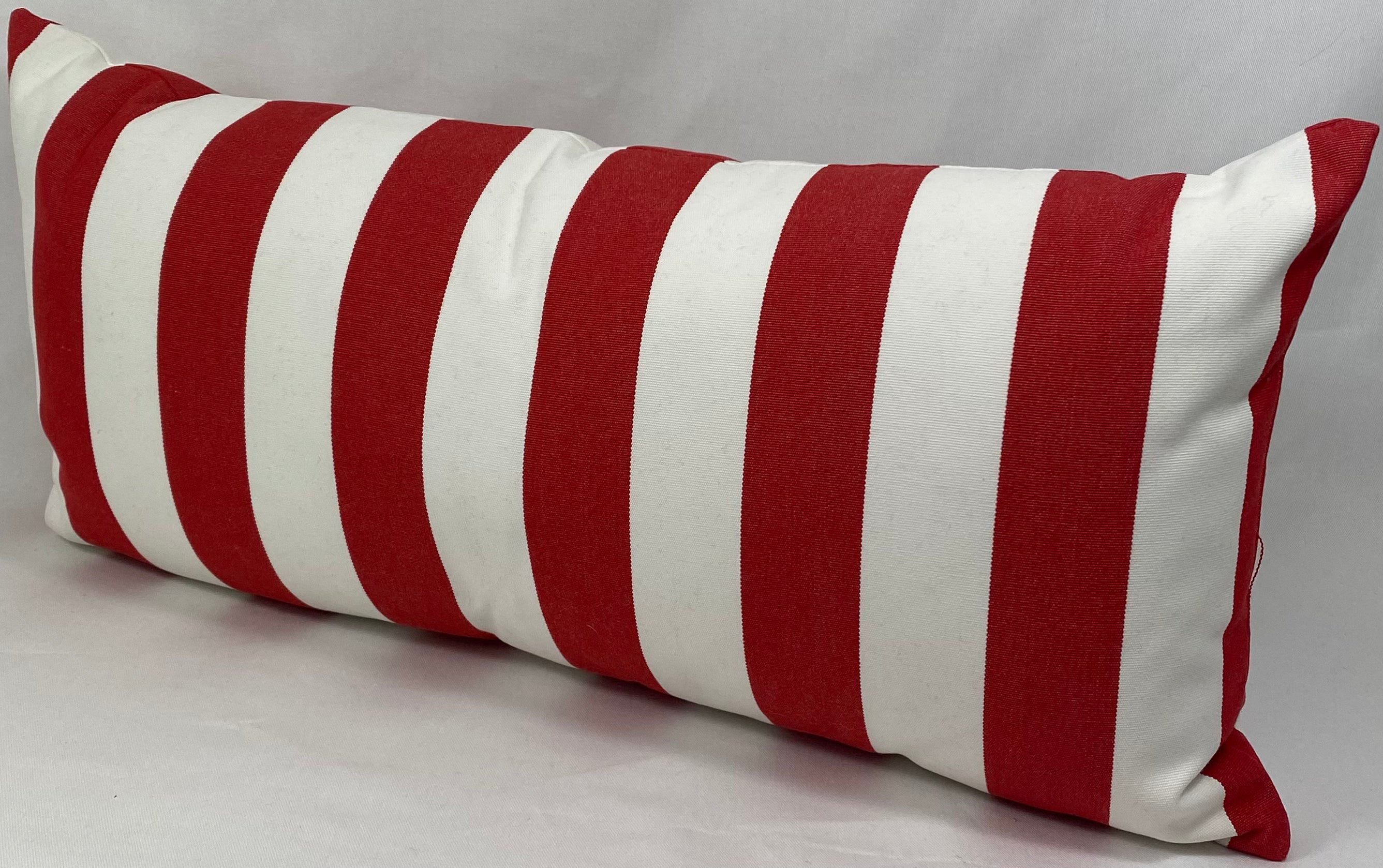 Luxury Outdoor Lumbar Pillow – 22" × 12" – Cafe Stripe Red