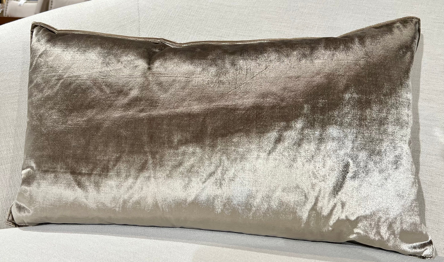 Luxury Lumbar Pillow - 24" x 14" - Iridescence Lumbar Double Front-Latte; Lush Latte shiny velvet