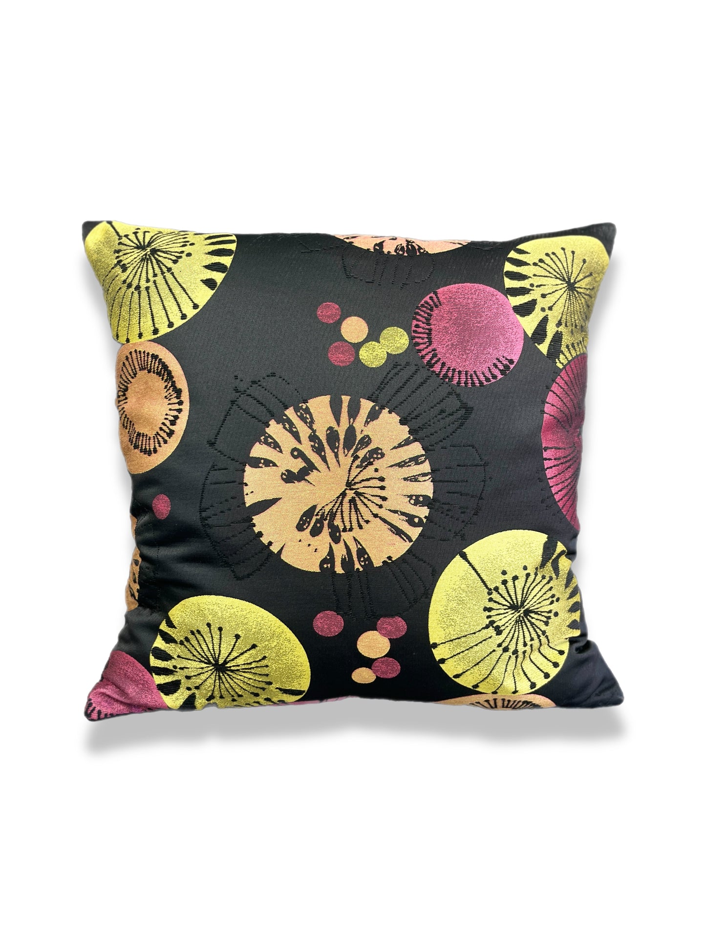 Luxury Pillow; 24" x 24" - Solar Splash; Vibrant splashes of circular color embroidered over a black background