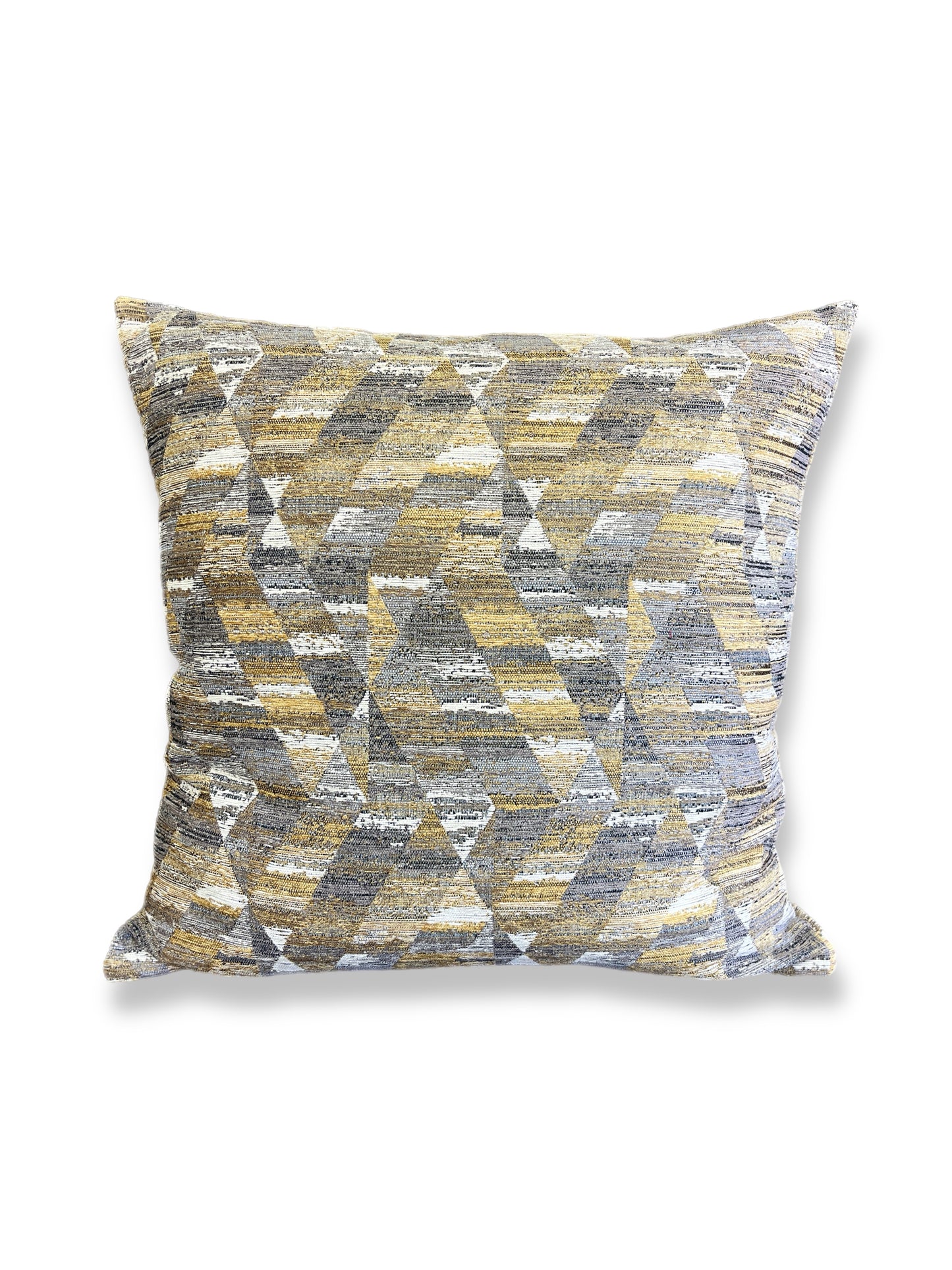 Luxury Pillow -  24" x 24" - Pyramid Jewel; Woven pyramids of black, gold, grey, and cream with hints of lustrous golden threads