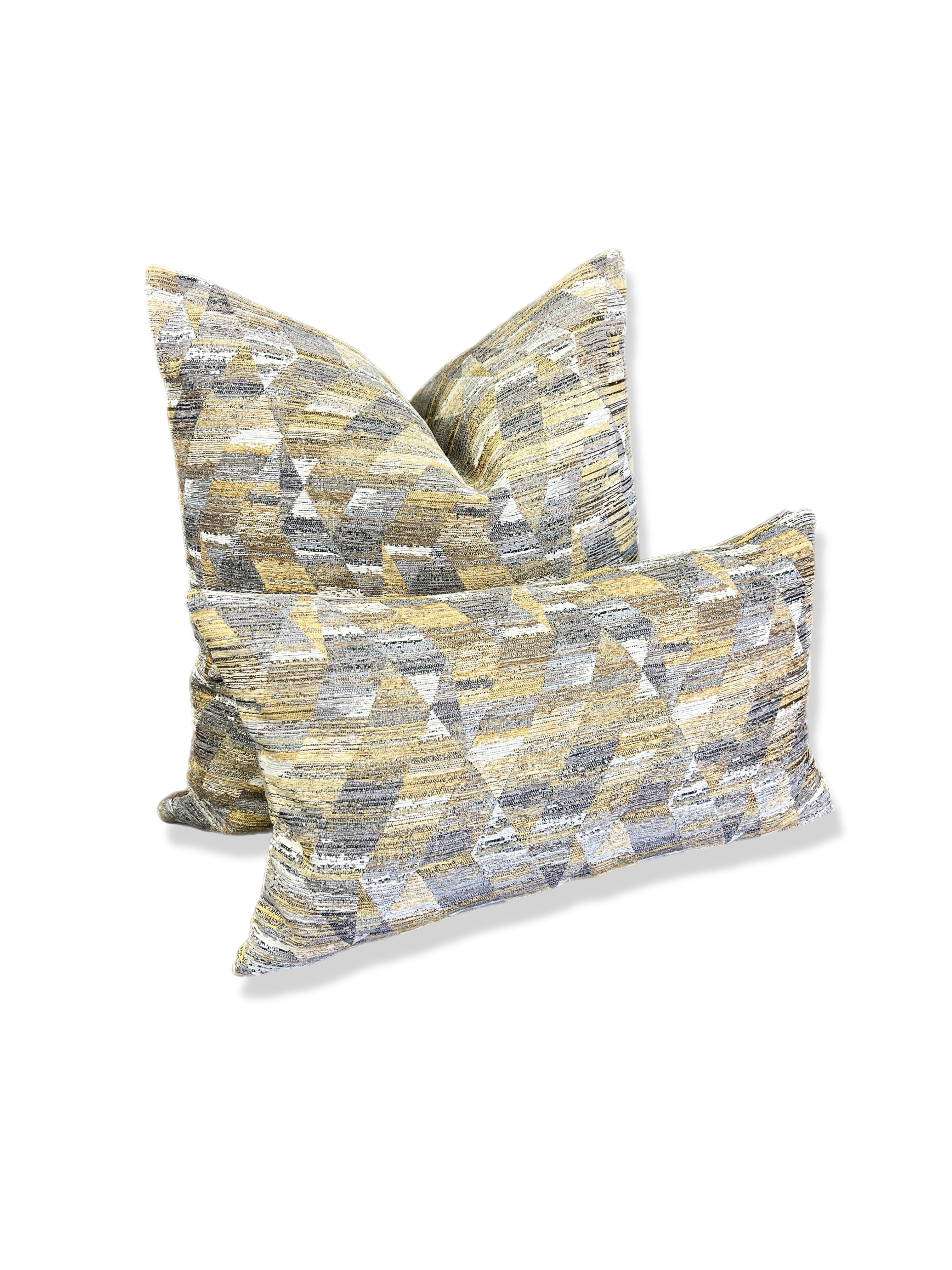 Luxury Lumbar Pillow - 24" x 14" - Pyramid Jewel Woven Pyramids Of Black Gold Grey And Cream With Hints Of Lustrous Golden Threads