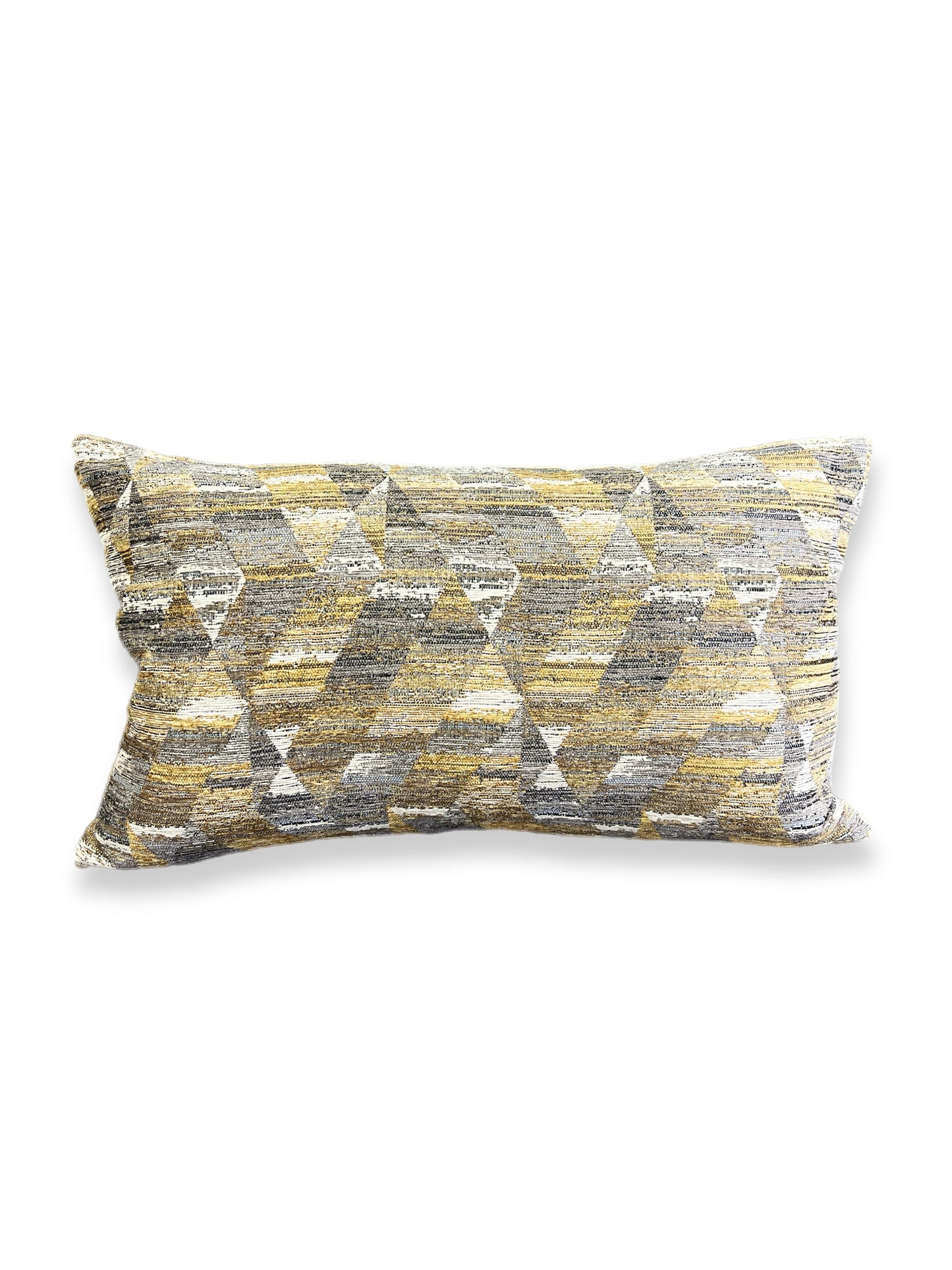 Luxury Lumbar Pillow - 24" x 14" -  Pyramid Jewel; Woven pyramids of black, gold, grey, and cream with hints of lustrous golden threads