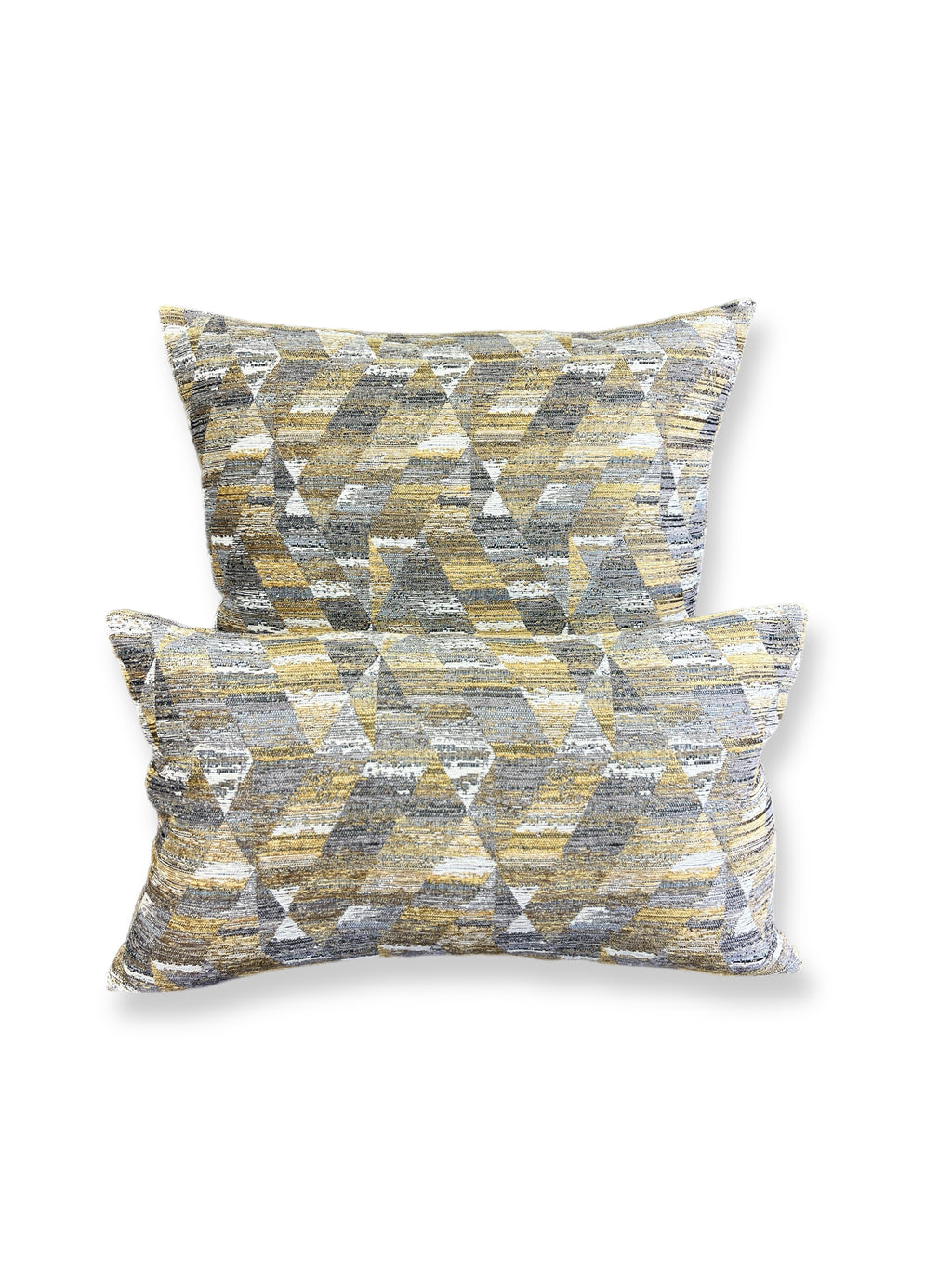 Luxury Lumbar Pillow - 24" x 14" - Pyramid Jewel Woven Pyramids Of Black Gold Grey And Cream With Hints Of Lustrous Golden Threads