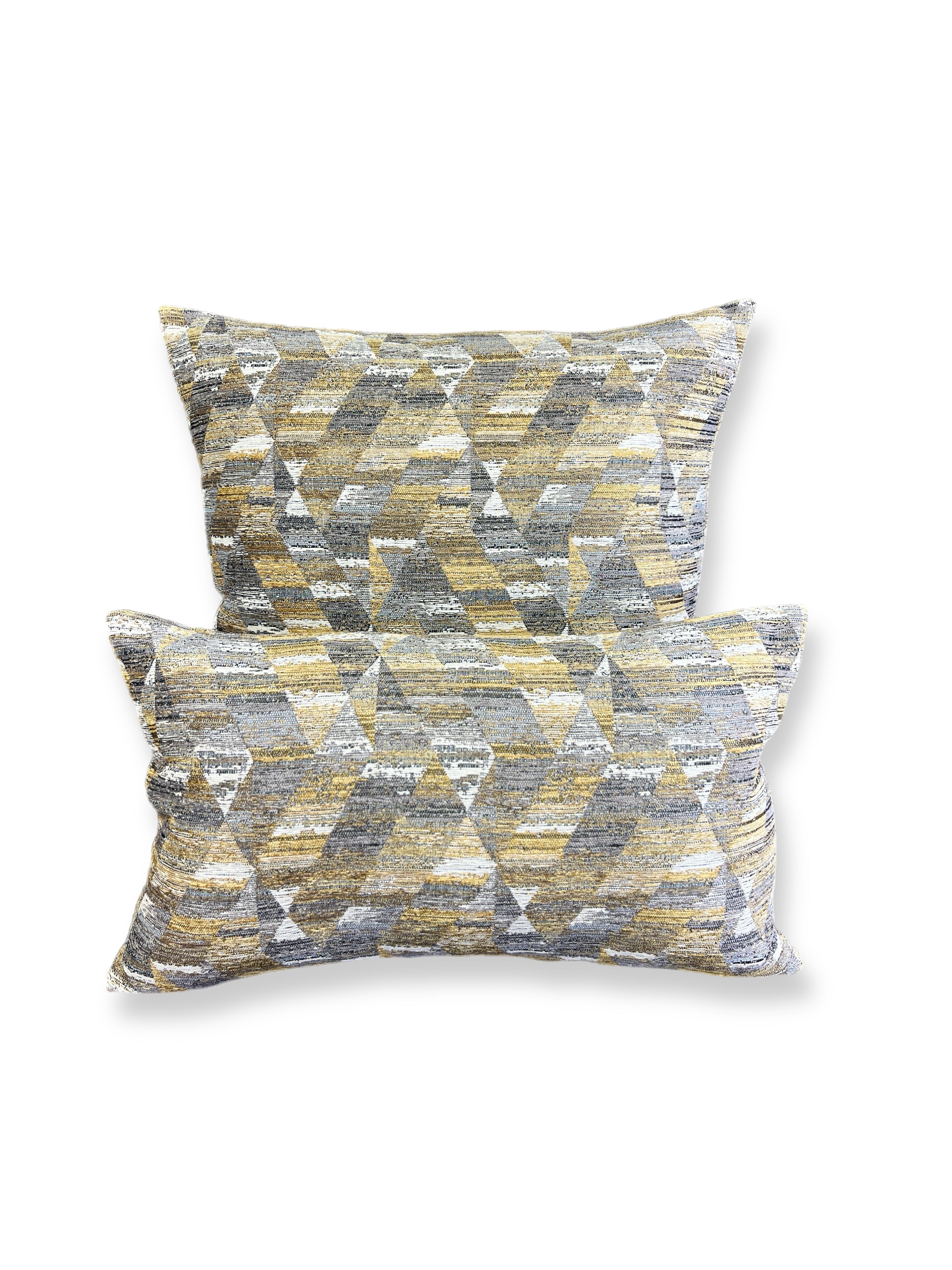 Luxury Lumbar Pillow - 24" x 14" - Pyramid Jewel Woven Pyramids Of Black Gold Grey And Cream With Hints Of Lustrous Golden Threads