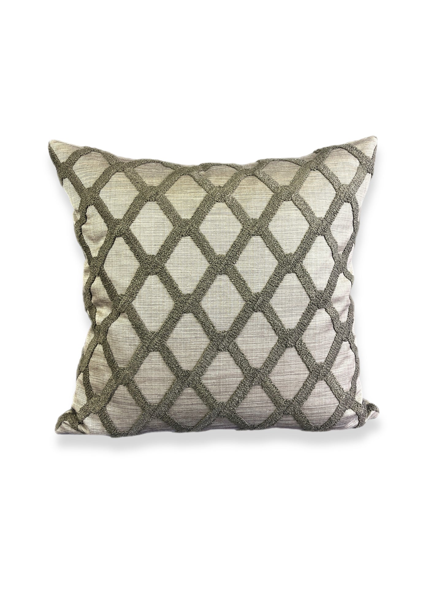 Luxury Pillow - 24” x 24” - Mocha Dream; mocha brown textural geometric patterns on top of a dreamy taupe woven background