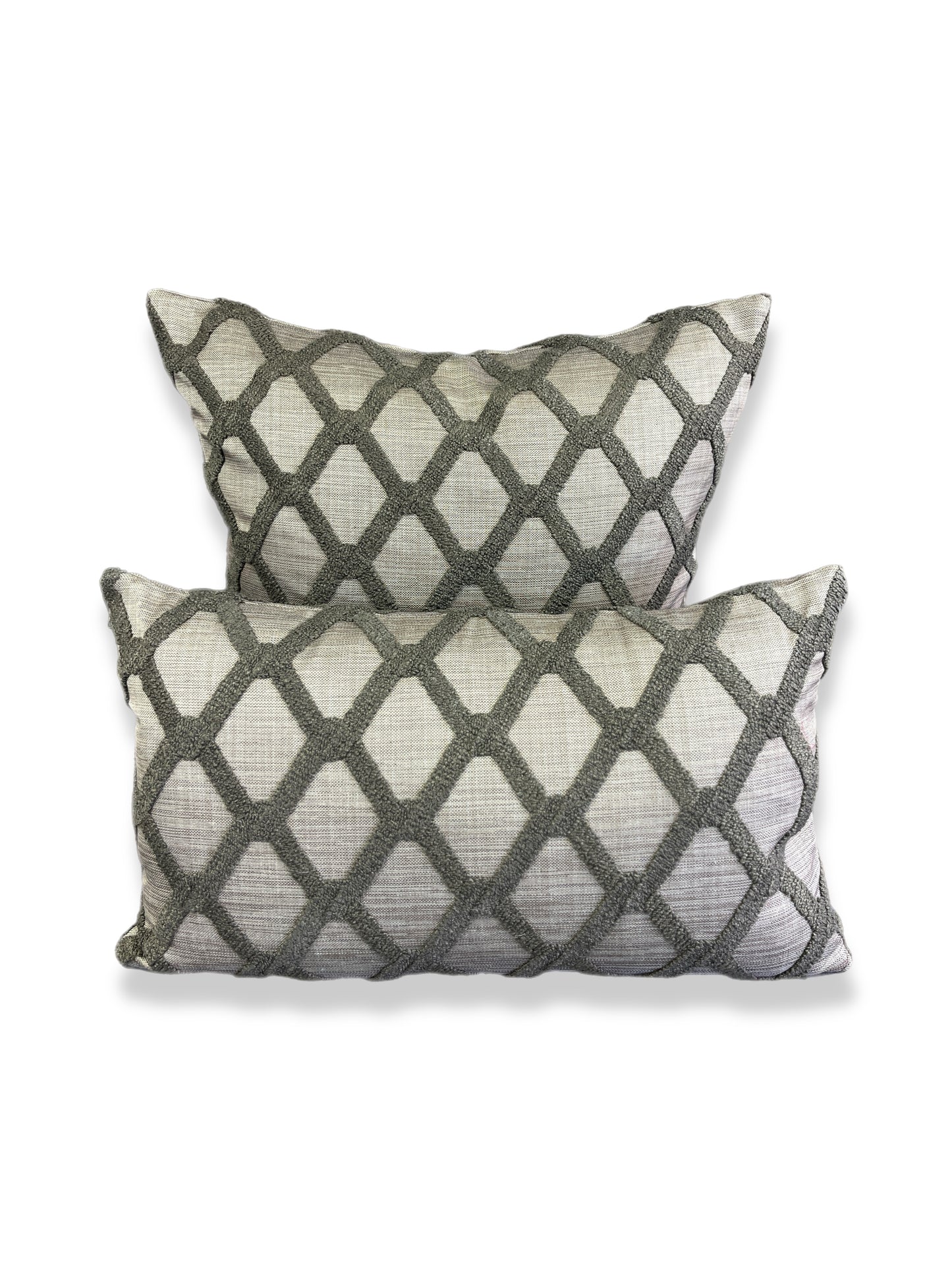 Luxury Lumbar Pillow - 24” x 14” - Mocha Dream; mocha brown textural geometric patterns on top of a dreamy taupe woven background