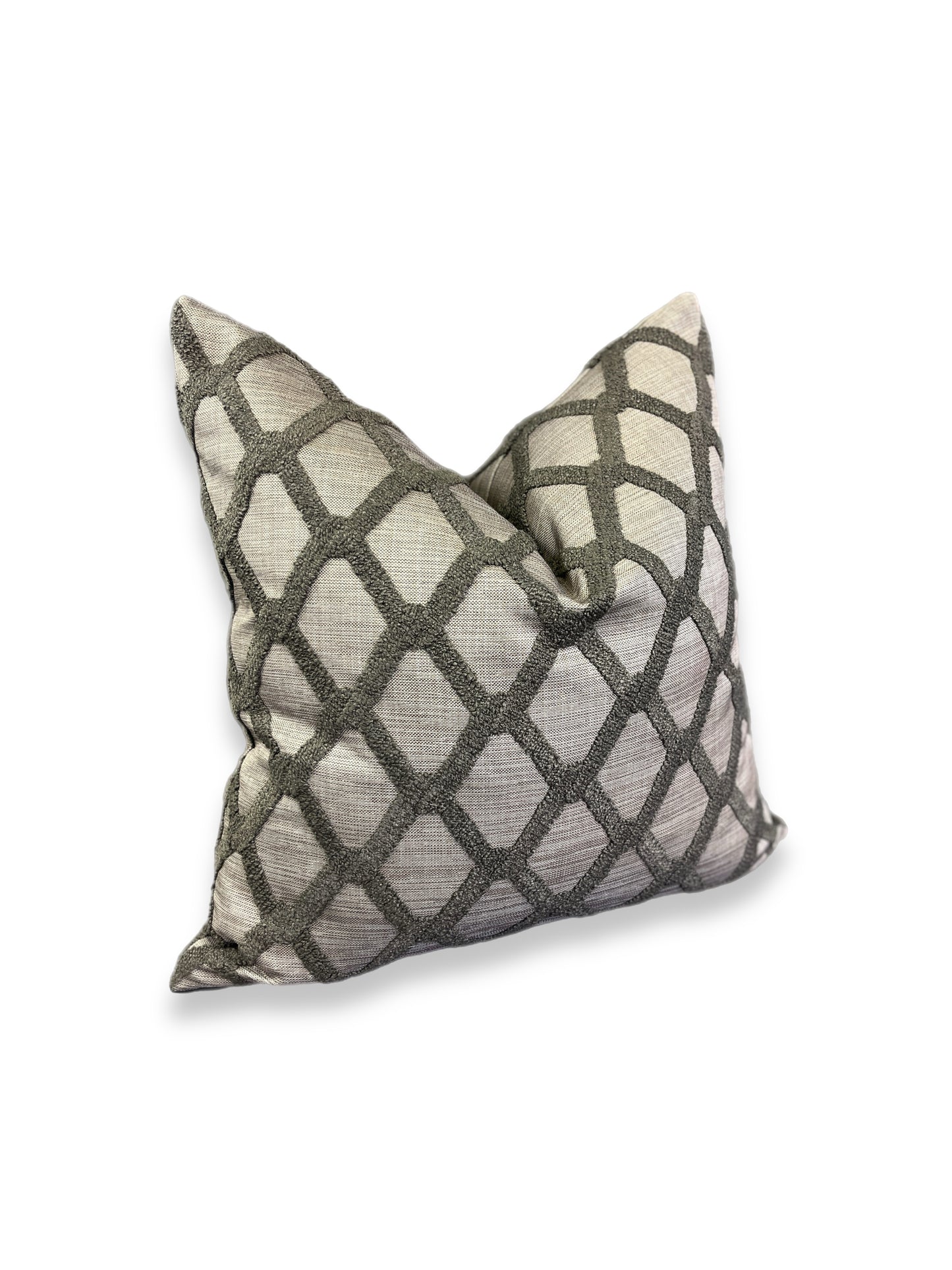 Luxury Pillow - 24” x 24” - Mocha Dream; mocha brown textural geometric patterns on top of a dreamy taupe woven background