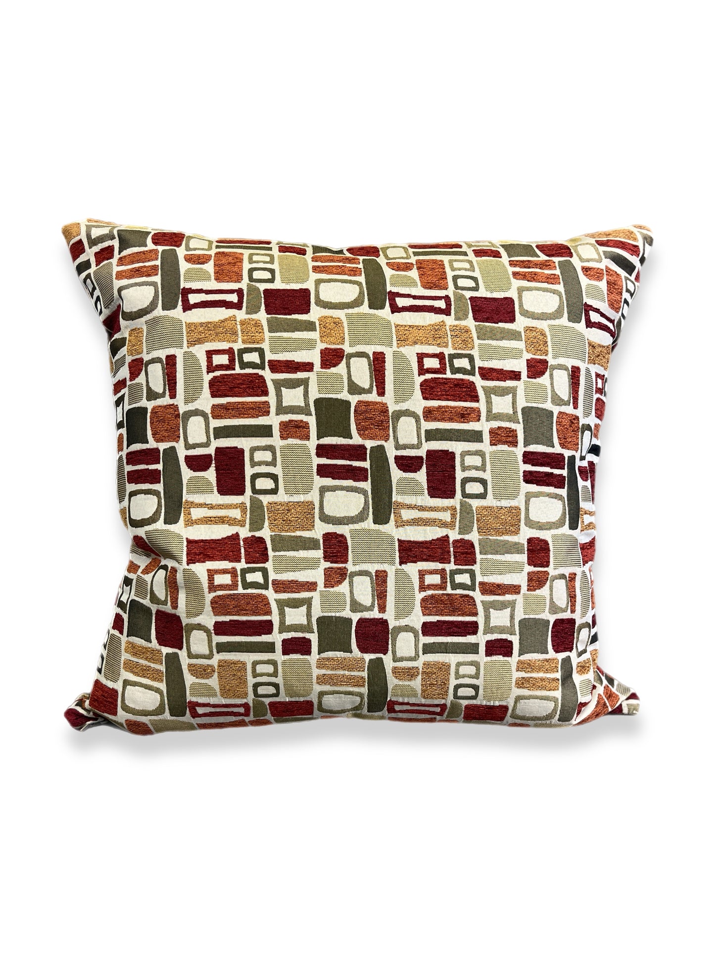 Luxury Pillow -  24" x 24" -  Modernism; Palm Springs inspired geometric patterns in deep reds, orange and greens on a cream background