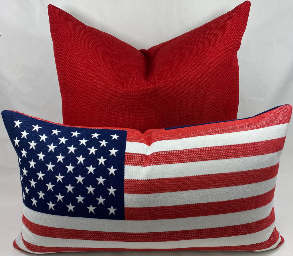 Luxury Outdoor Lumbar Pillow – 24" × 13" – Sunbrella American Flag