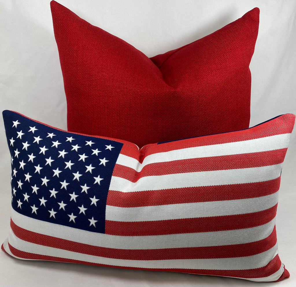 Luxury Outdoor Lumbar Pillow – 24" × 13" – Sunbrella American Flag