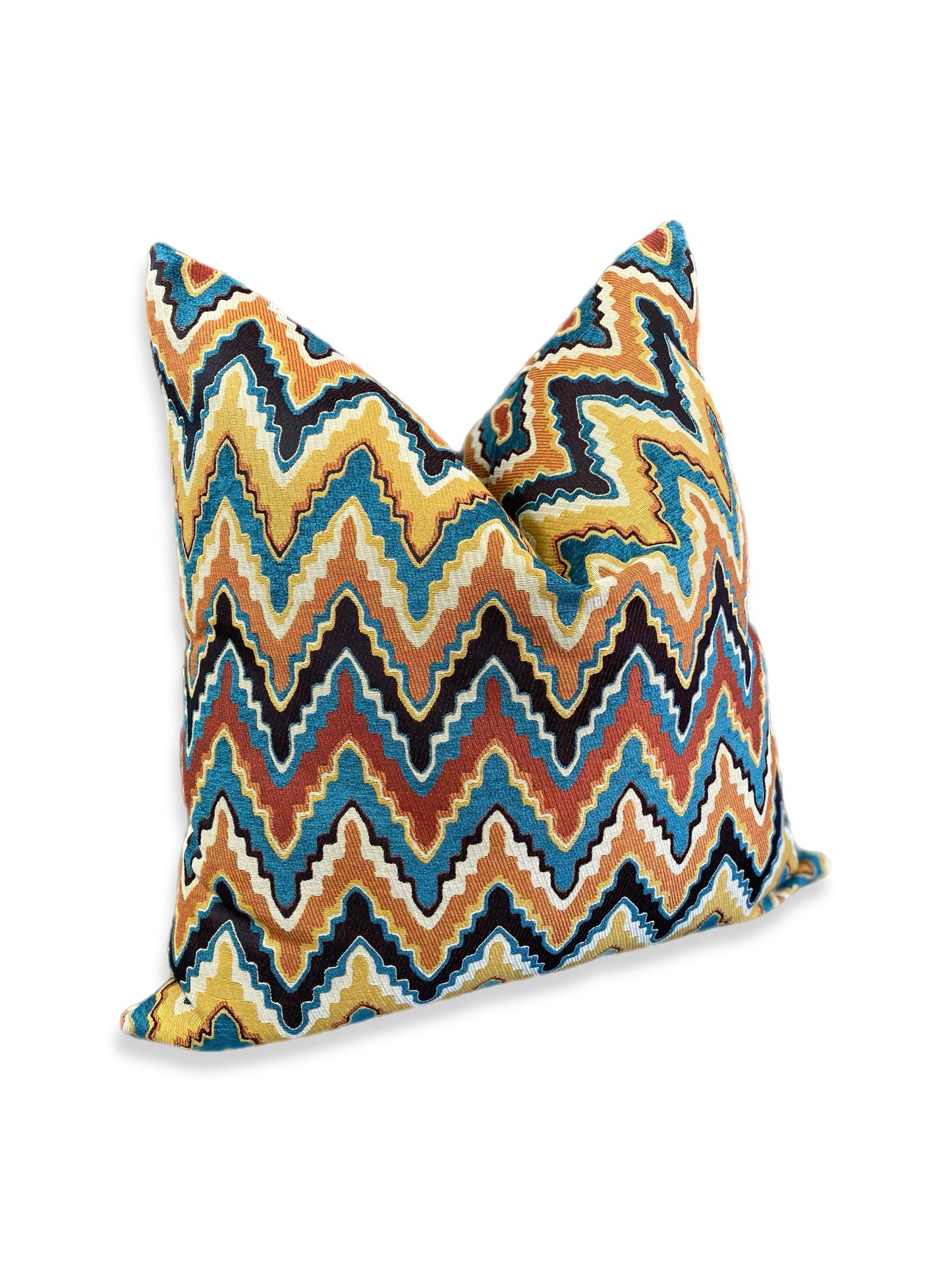 Luxury Pillow -  24" x 24" - Cahuilla ; Native American inspired patterns in teal, black, orange, yellow, and cream