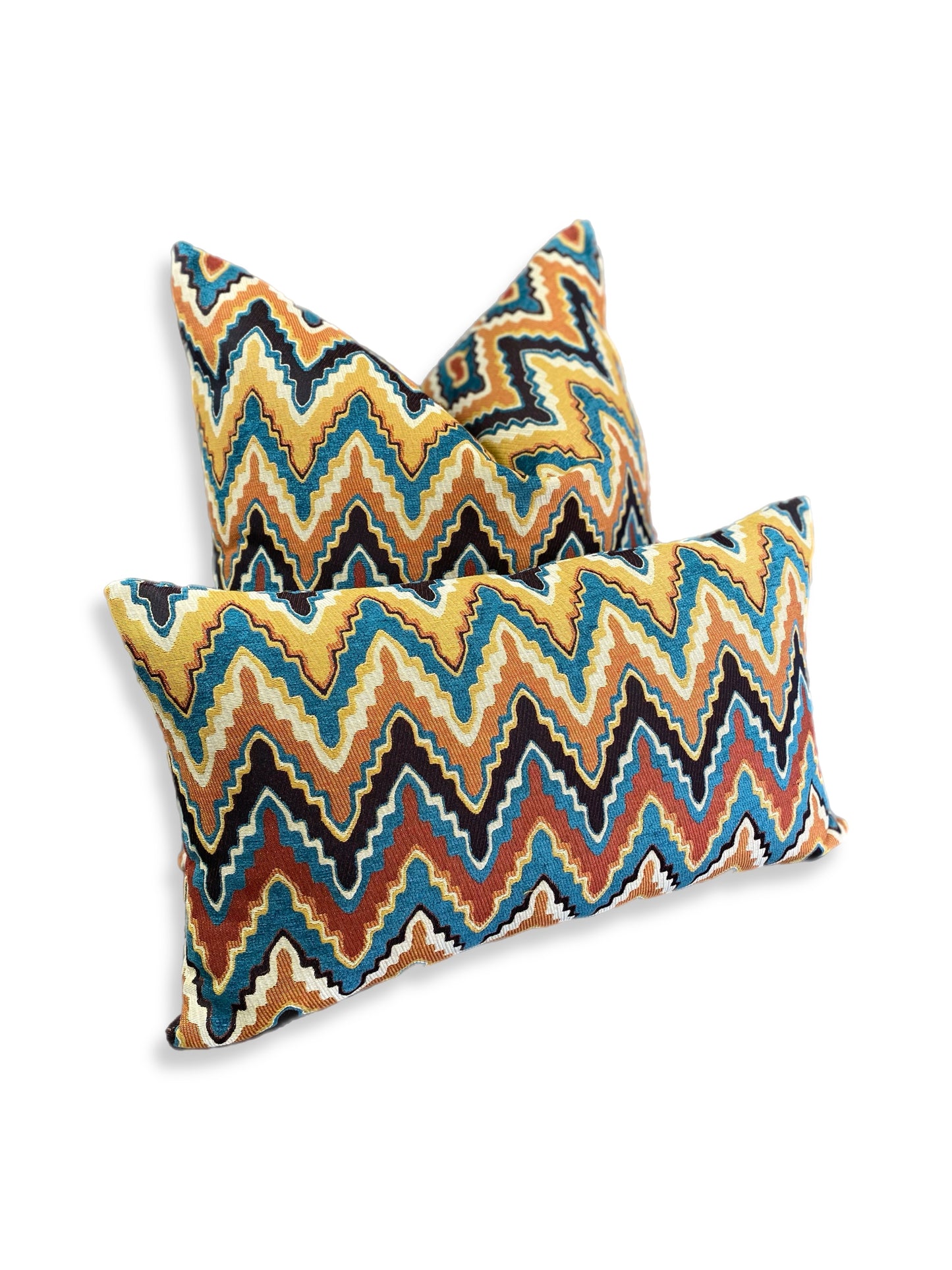 Luxury Pillow -  24" x 24" - Cahuilla ; Native American inspired patterns in teal, black, orange, yellow, and cream