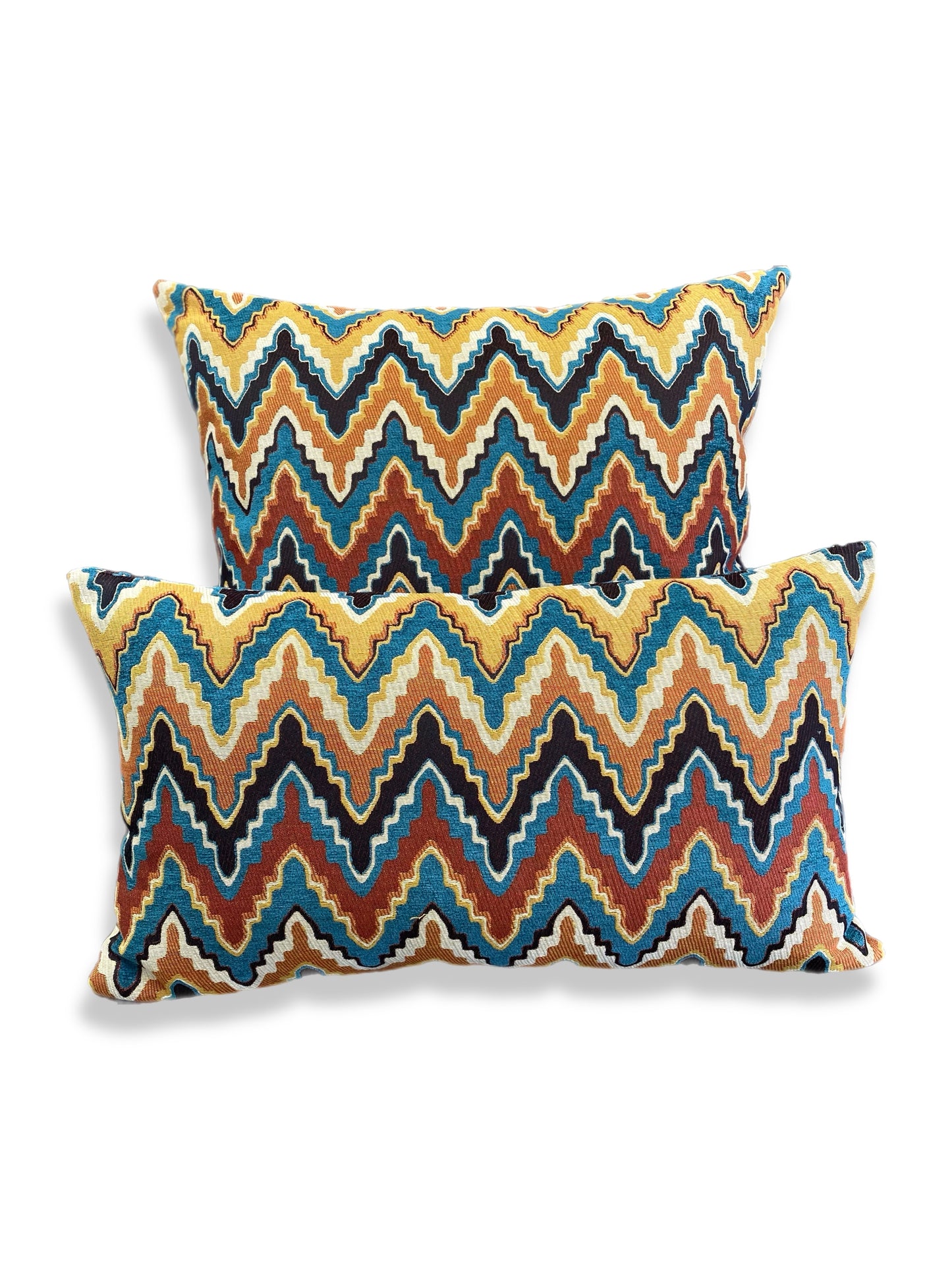 Luxury Pillow -  24" x 24" - Cahuilla ; Native American inspired patterns in teal, black, orange, yellow, and cream