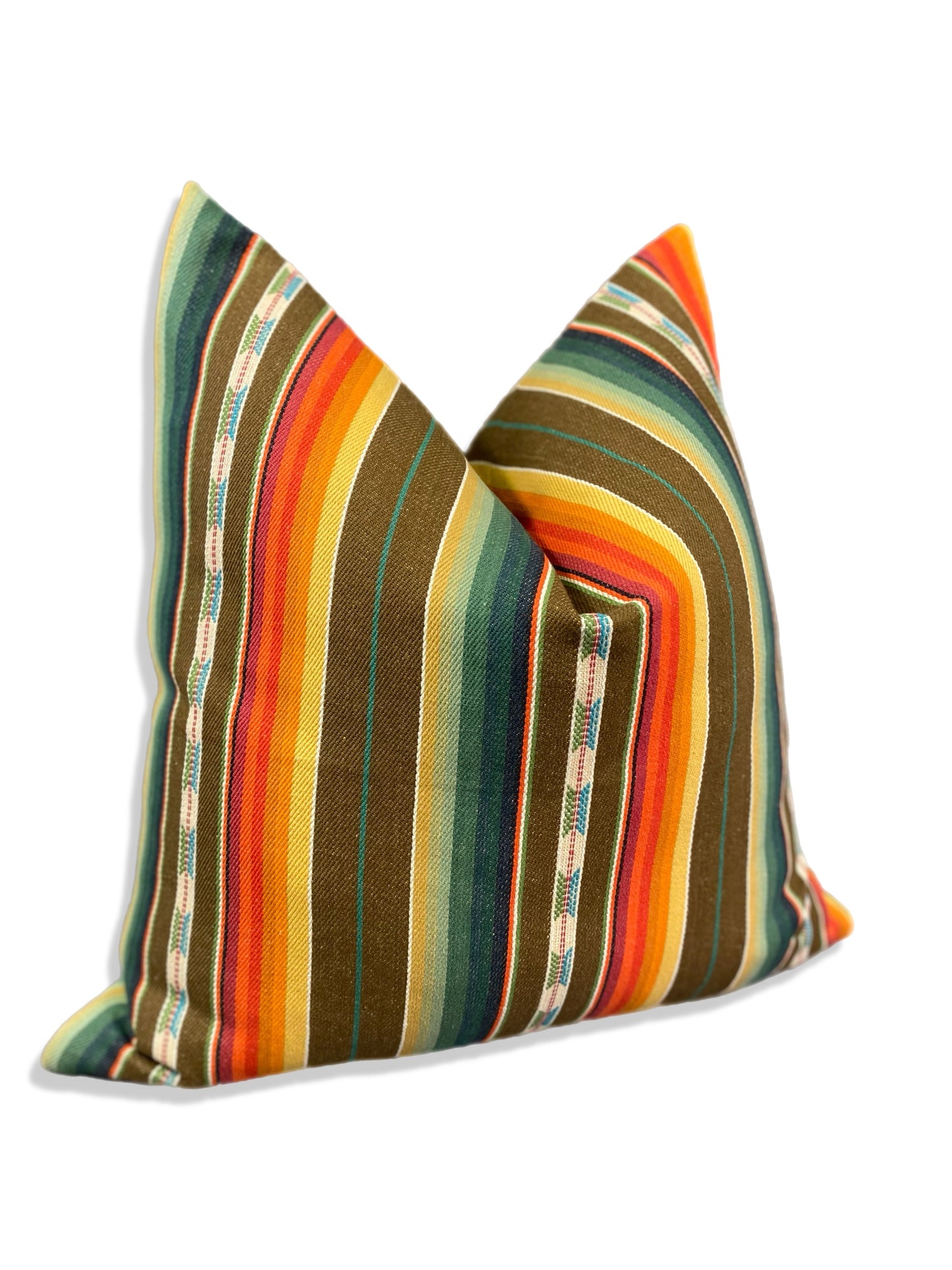 Luxury Pillow -  24" x 24" - Native-Earth ; Native motifs beautifully woven amongst stripes of brown, black, tans, yellows, greens, blues, and reds