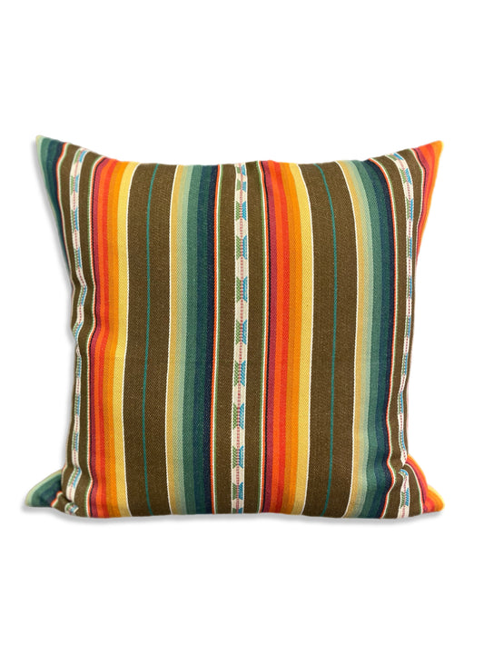 Luxury Pillow -  24" x 24" - Native-Earth ; Native motifs beautifully woven amongst stripes of brown, black, tans, yellows, greens, blues, and reds