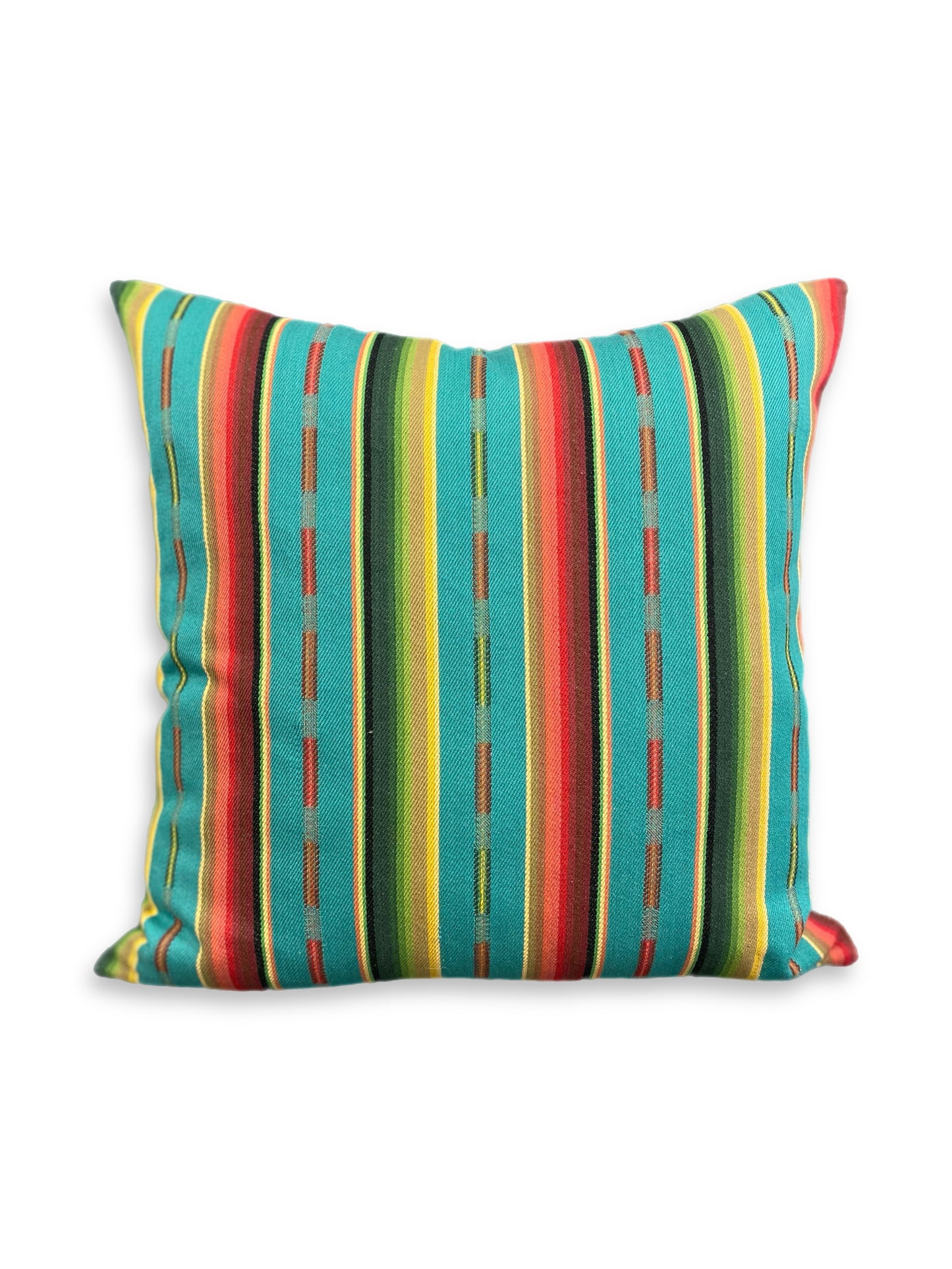 Luxury Pillow -  24" x 24" - Native-Turquoise ; beautiful woven stripes of turquoise, black, oranges, yellows, greens, blues, and reds