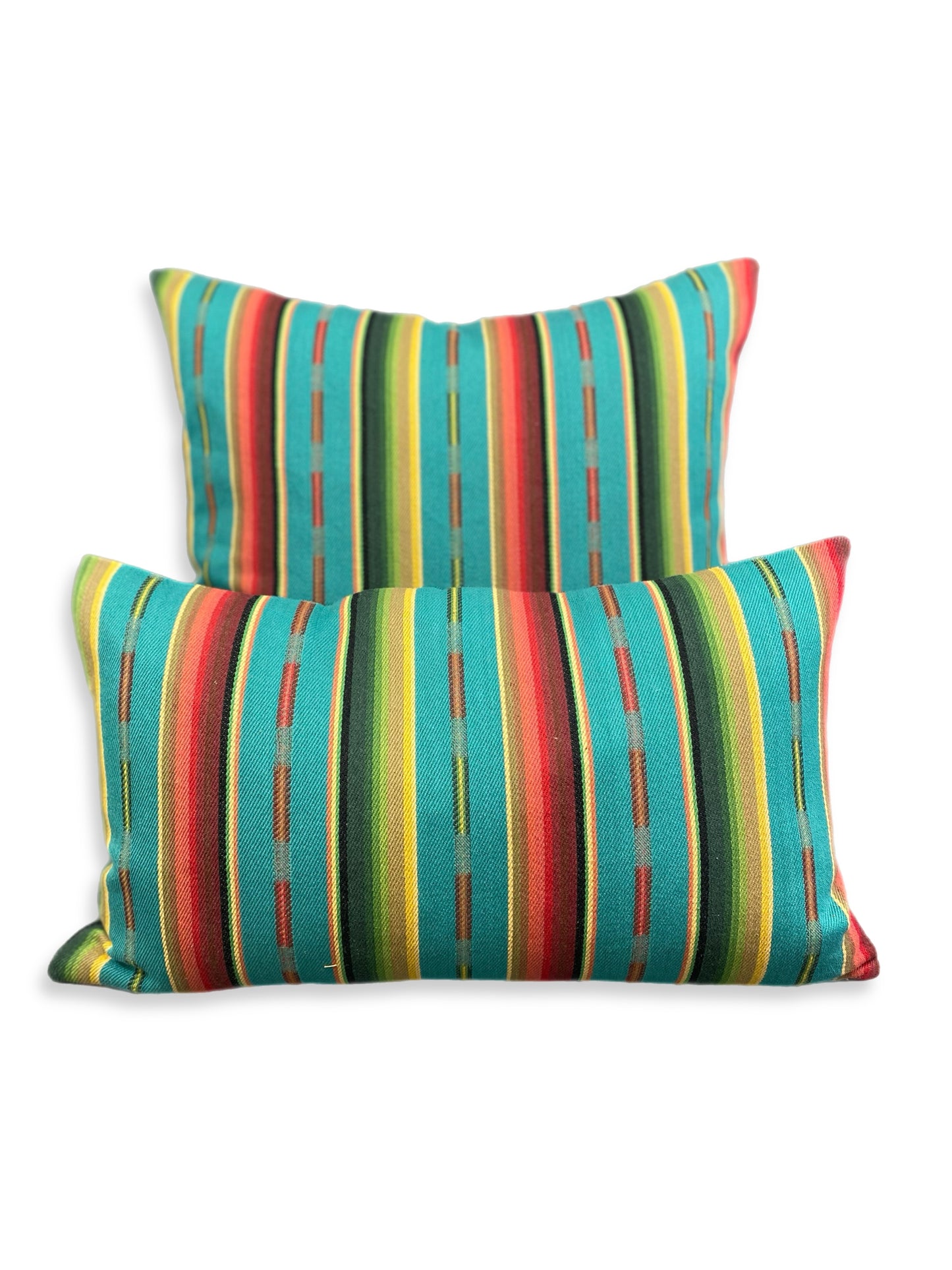 Luxury Lumbar Pillow - 24" x 14" - Native-Turquoise; beautiful woven stripes of turquoise, black, oranges, yellows, greens, blues, and reds