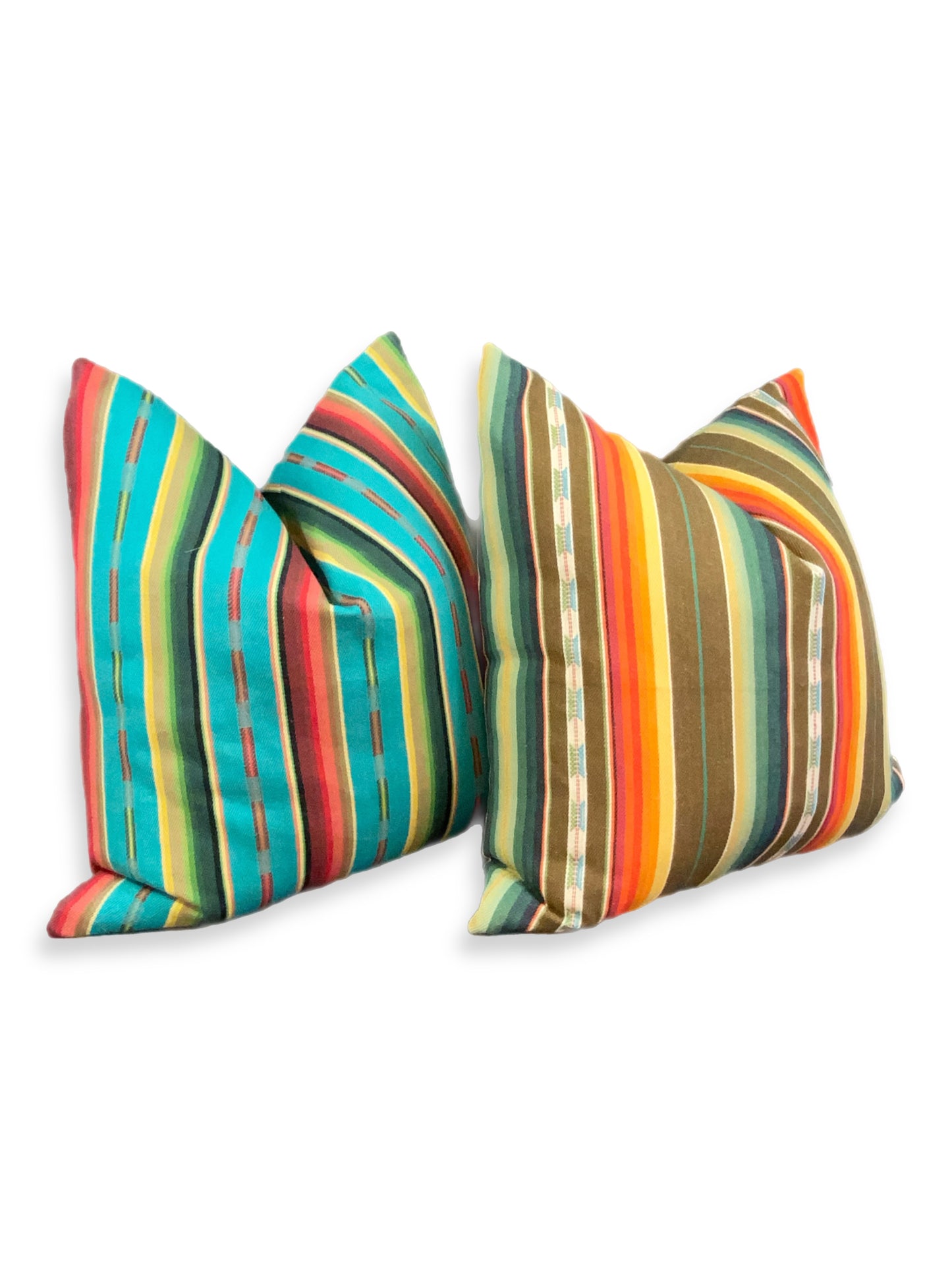 Luxury Pillow -  24" x 24" - Native-Turquoise ; beautiful woven stripes of turquoise, black, oranges, yellows, greens, blues, and reds