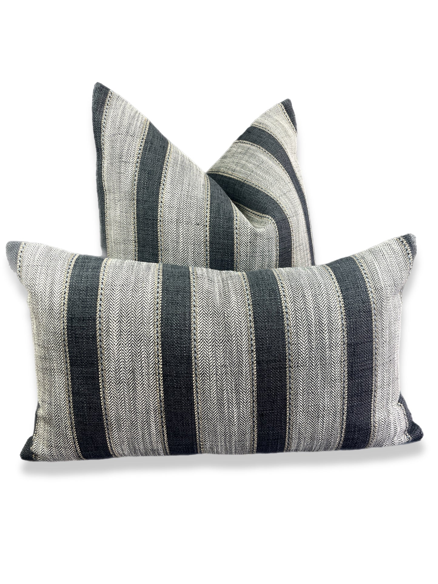 Luxury Lumbar Pillow - 24" x 14" -  Natural Weave-Charcoal;   Natural Weave-Charcoal; gray and Charcoal fabric woven into solid stripes