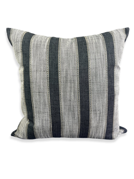 Luxury Pillow -  24" x 24" -  Natural Weave-Charcoal; gray and Charcoal fabric woven into solid stripes